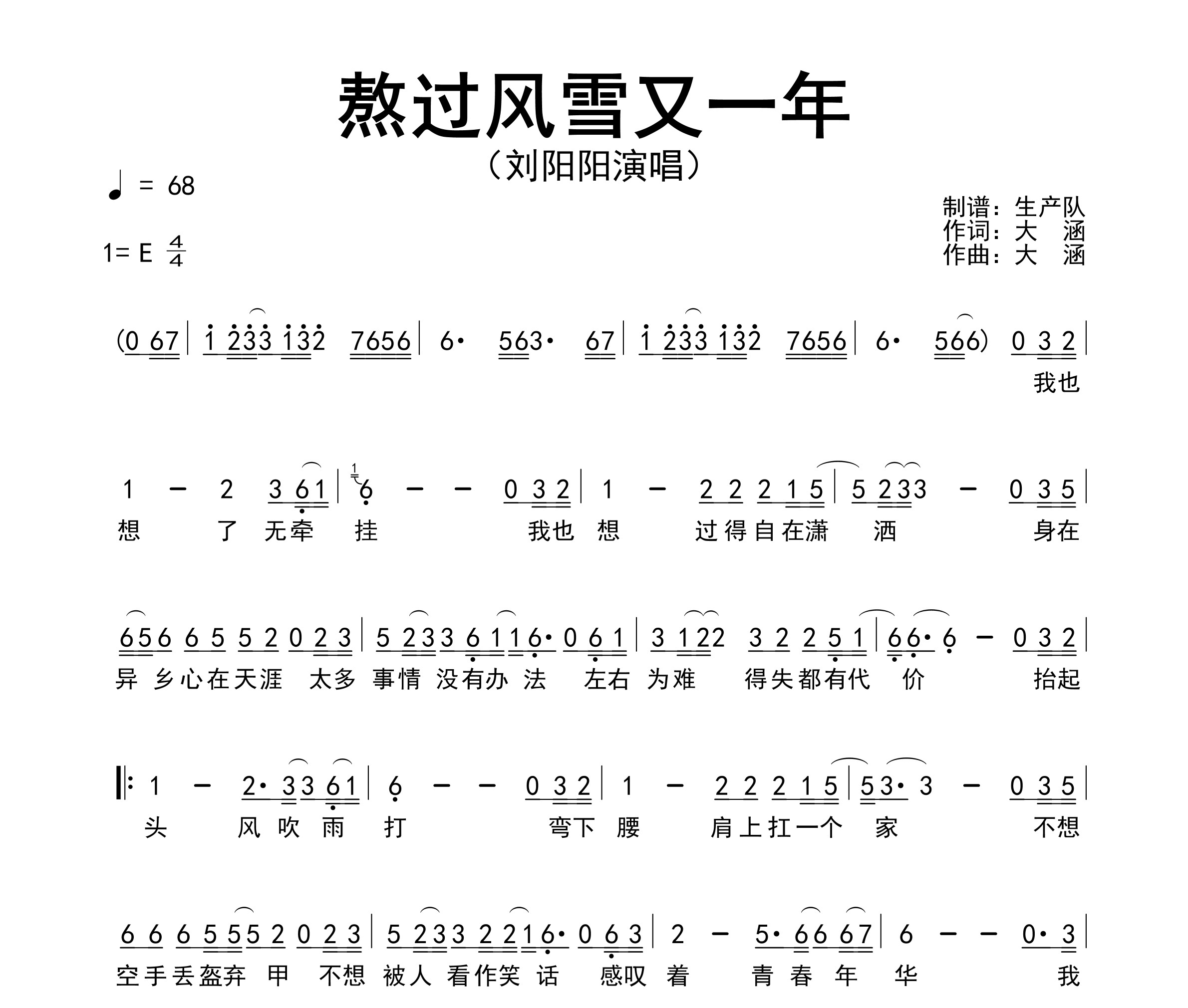 熬过风雪又一年简谱