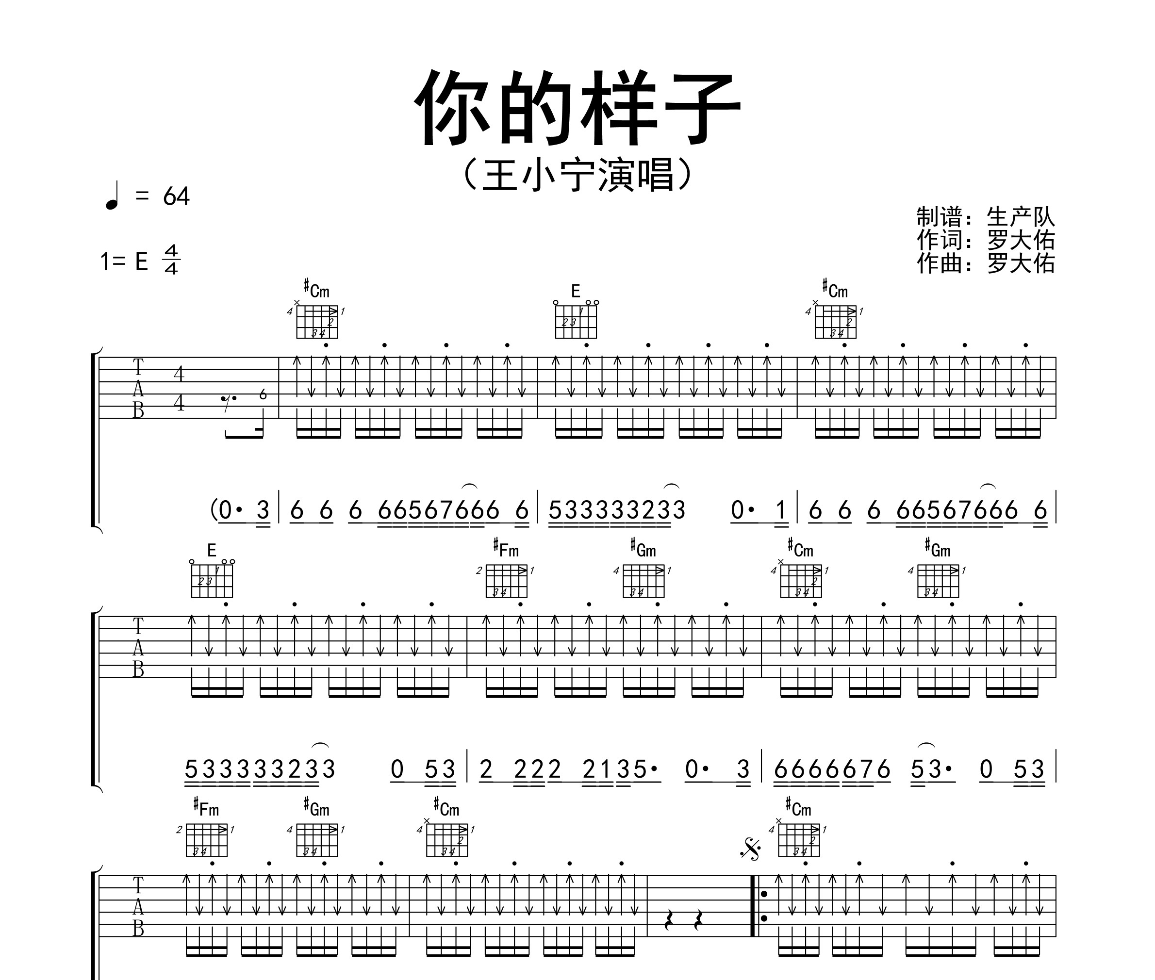你的样子(DJ版)吉他谱