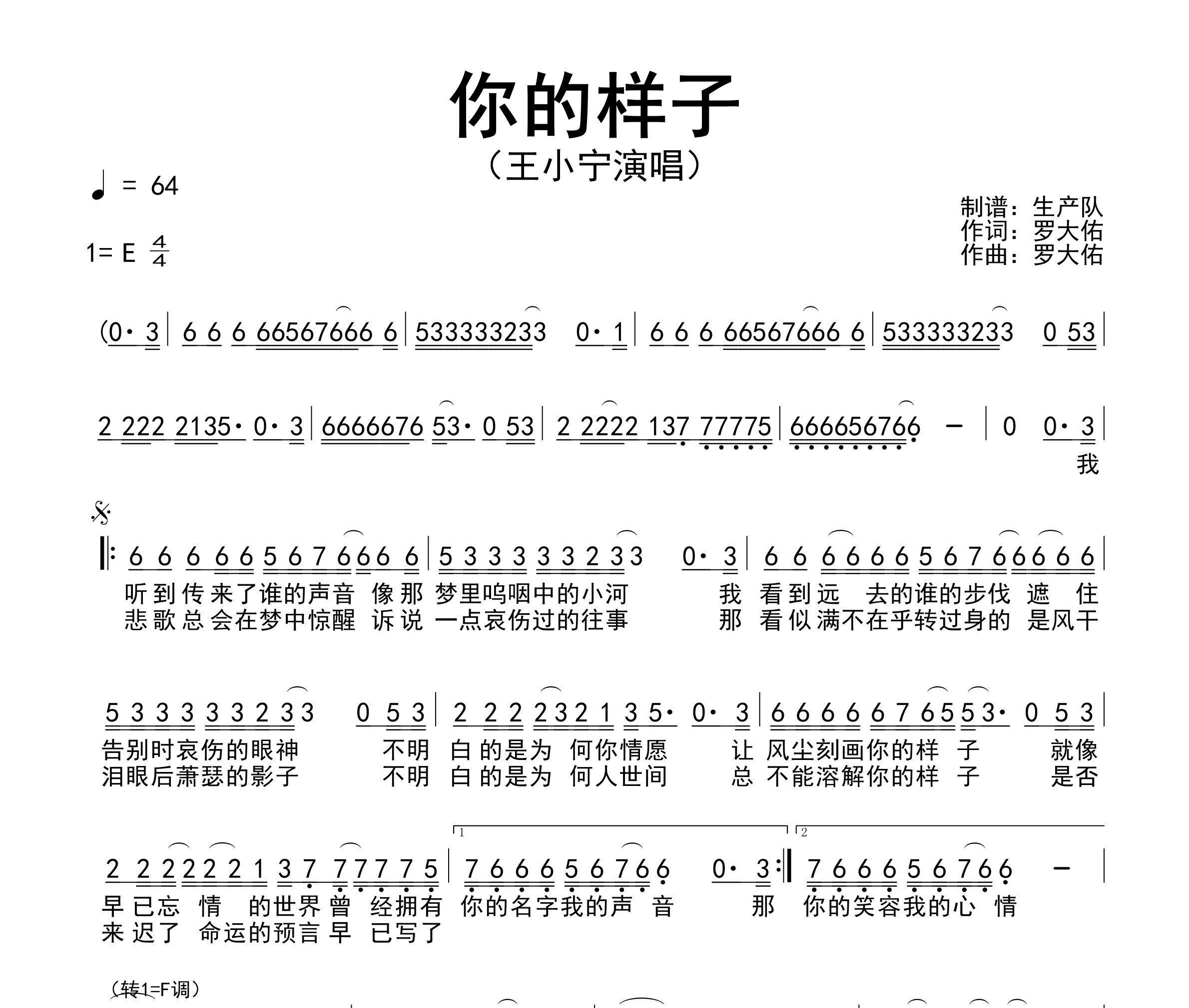你的样子(DJ版)简谱