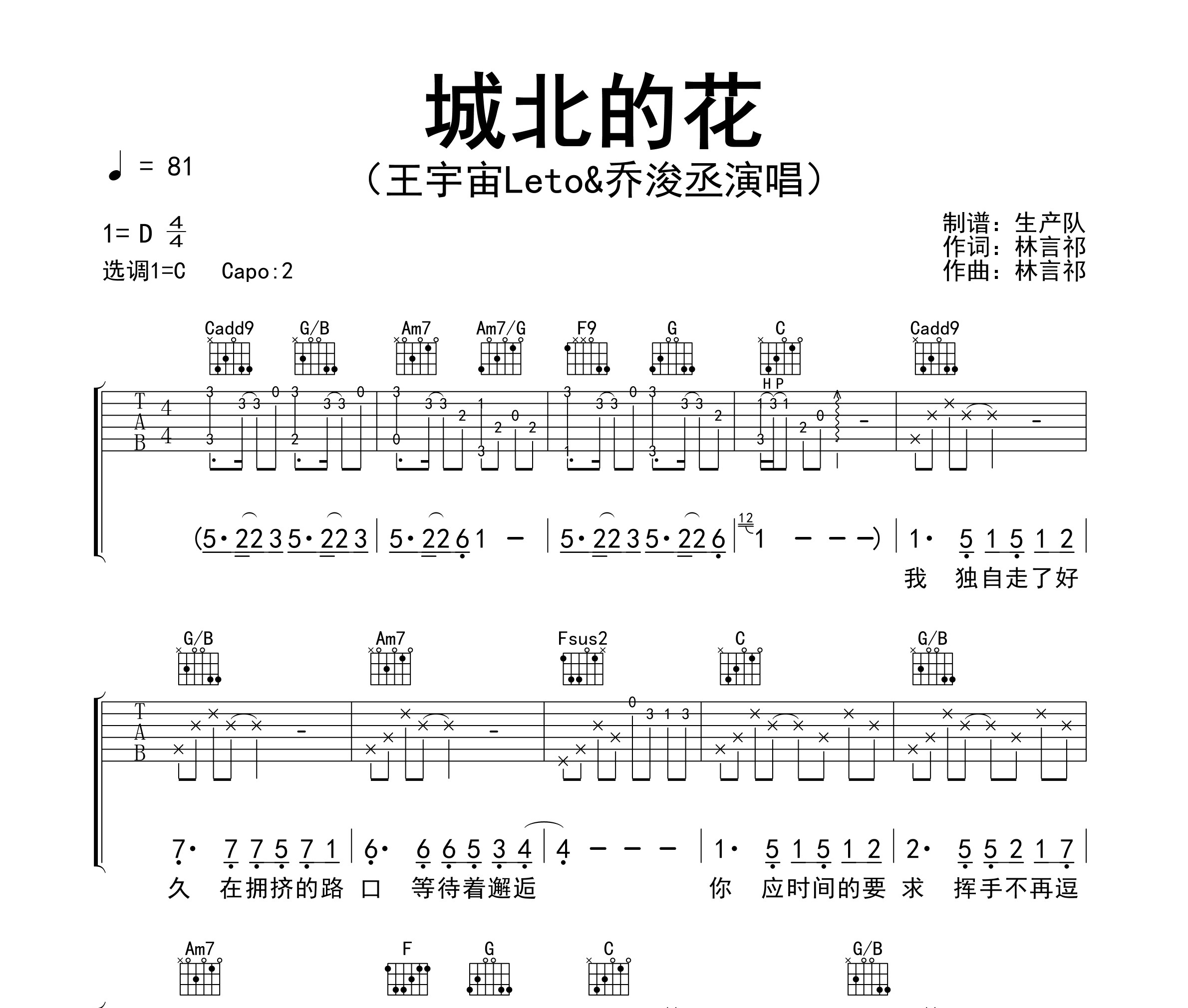 城北的花吉他谱