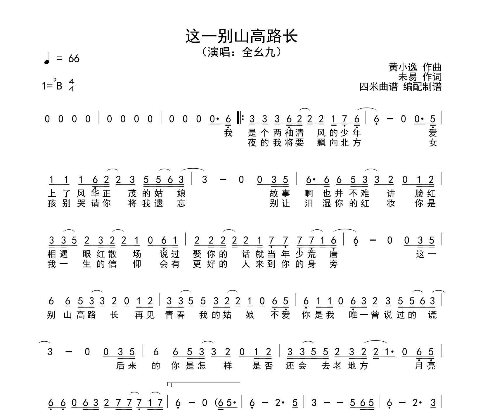 这一别山高路长简谱