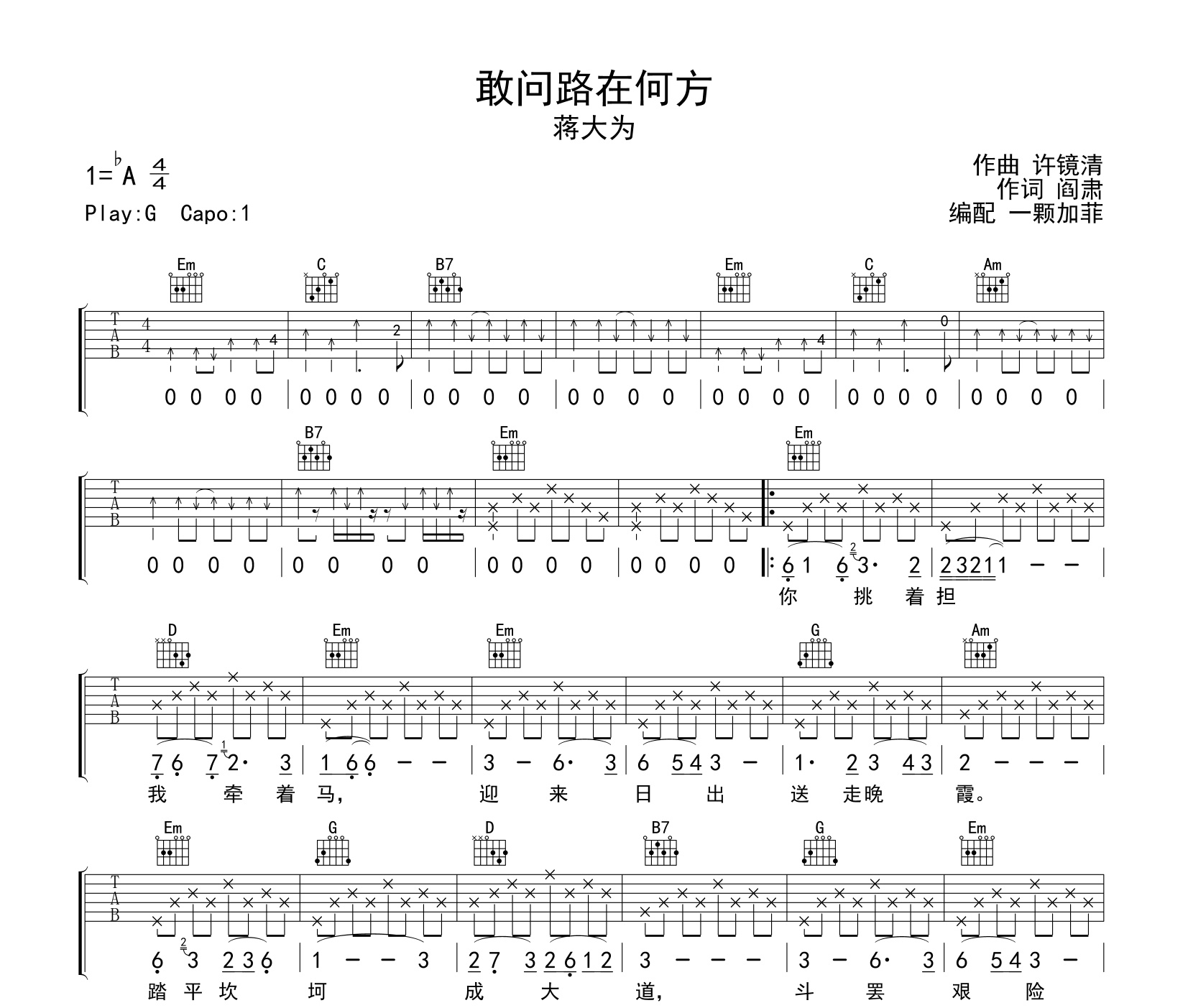 敢问路在何方吉他谱