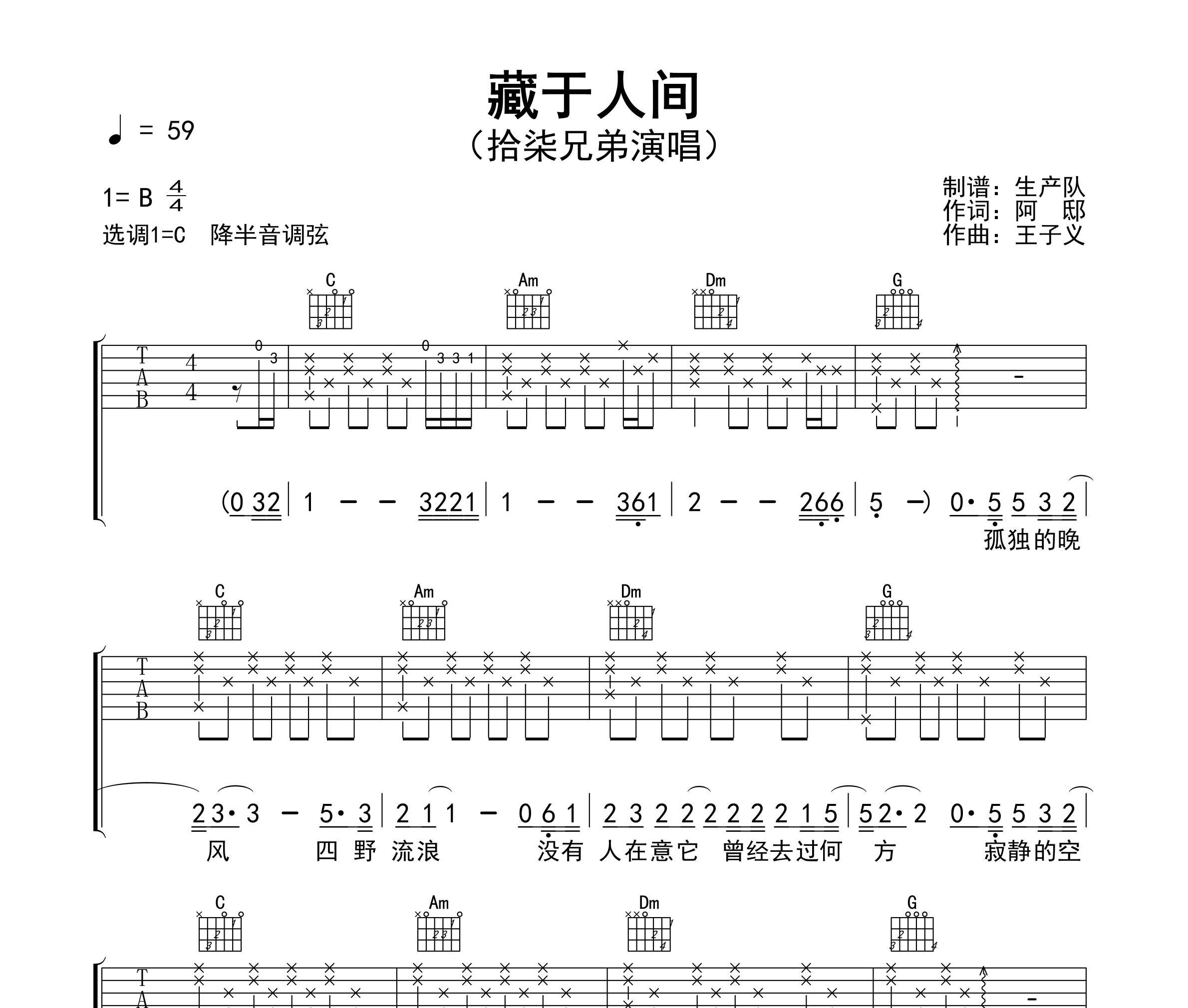藏于人间吉他谱
