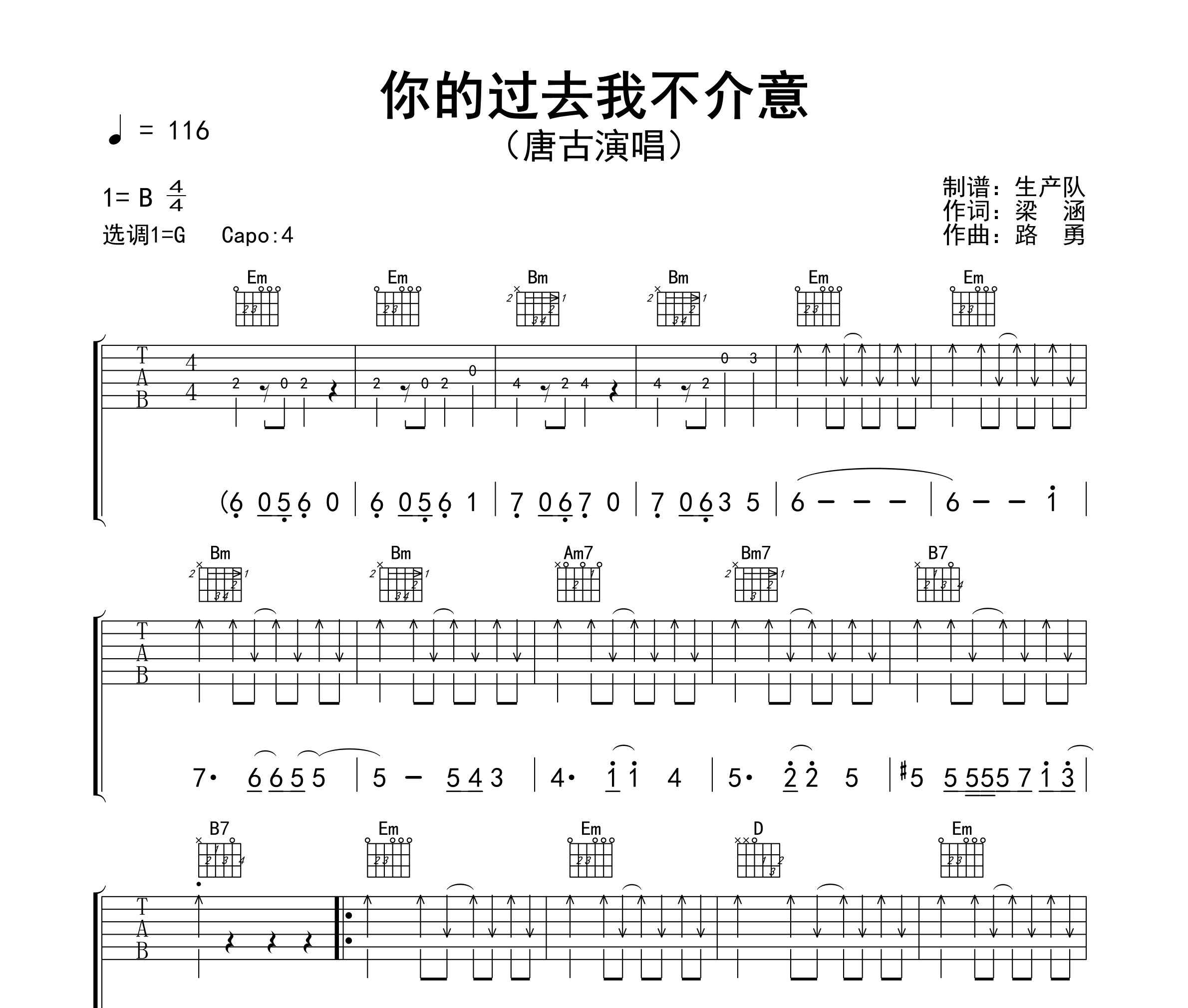 你的过去我不介意吉他谱