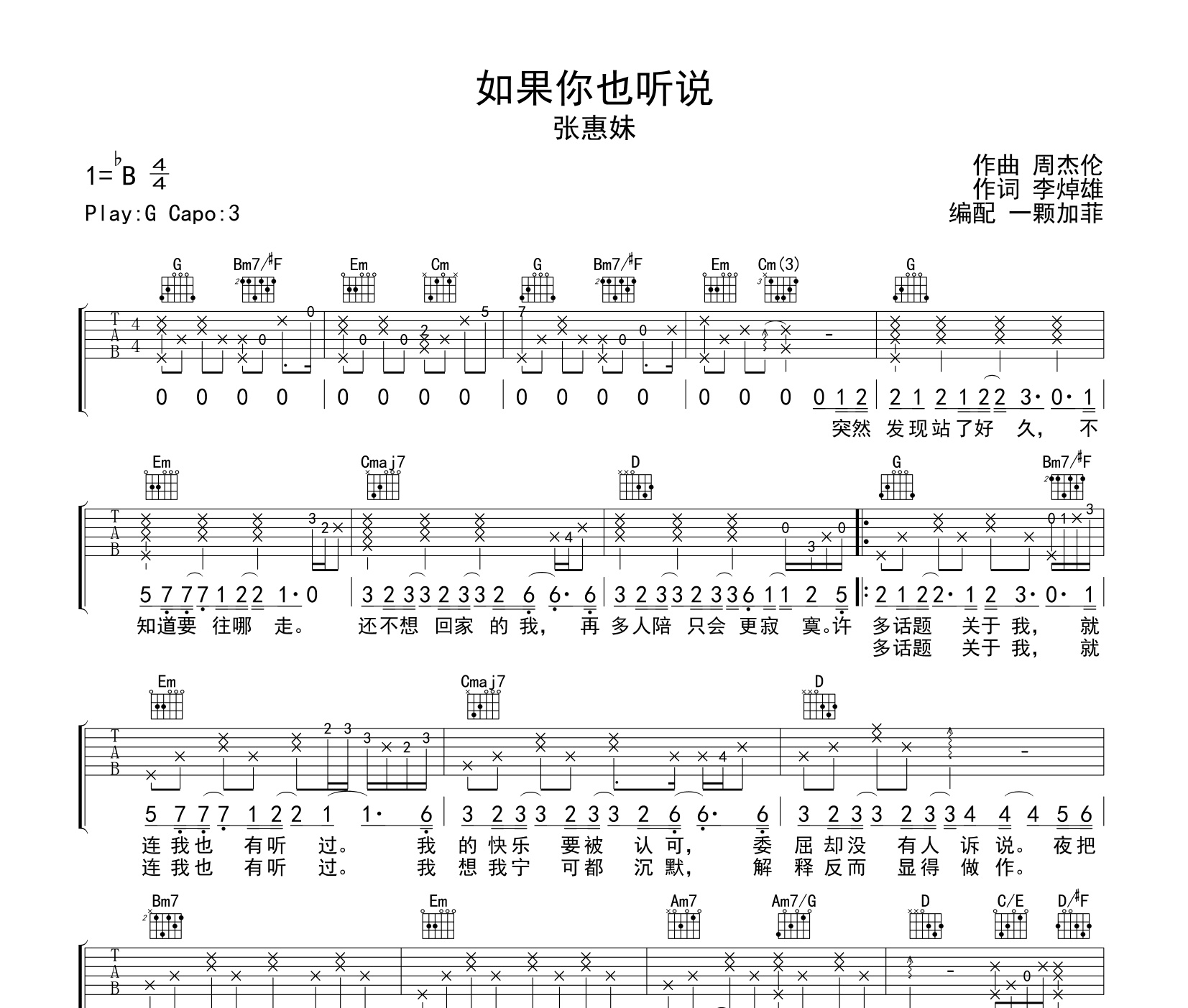 如果你也听说吉他谱