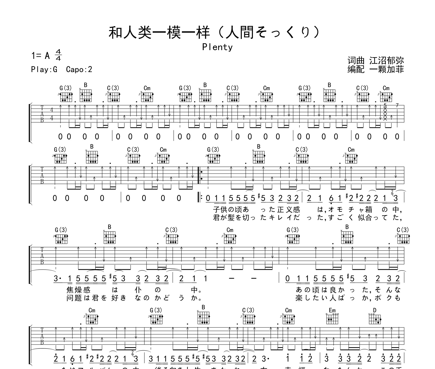 和人类一模一样(人間そっくり)吉他谱