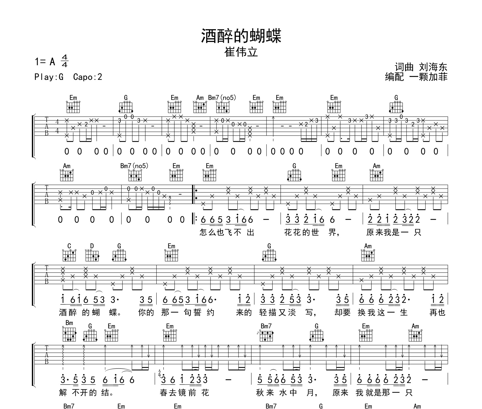 酒醉的蝴蝶吉他谱