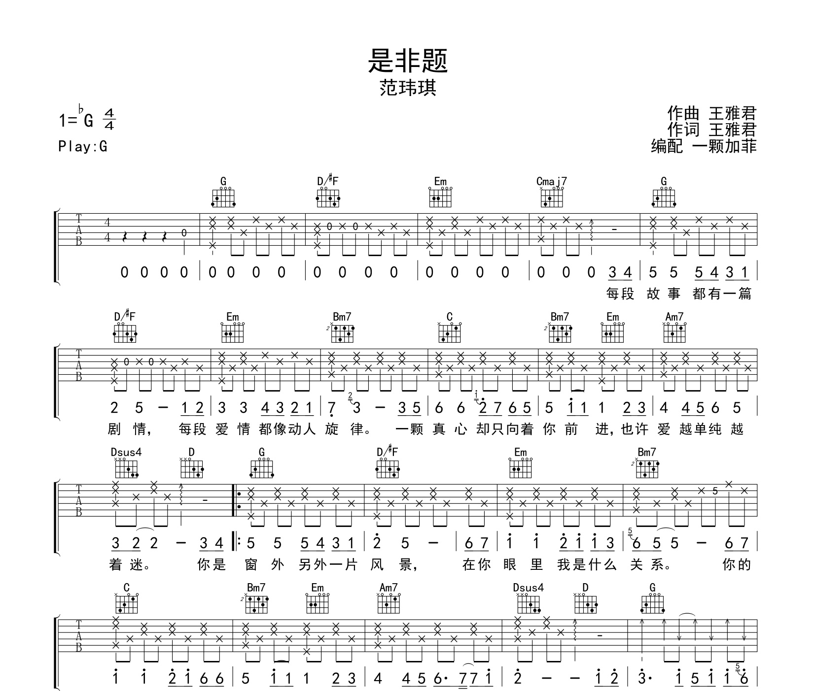 是非题吉他谱