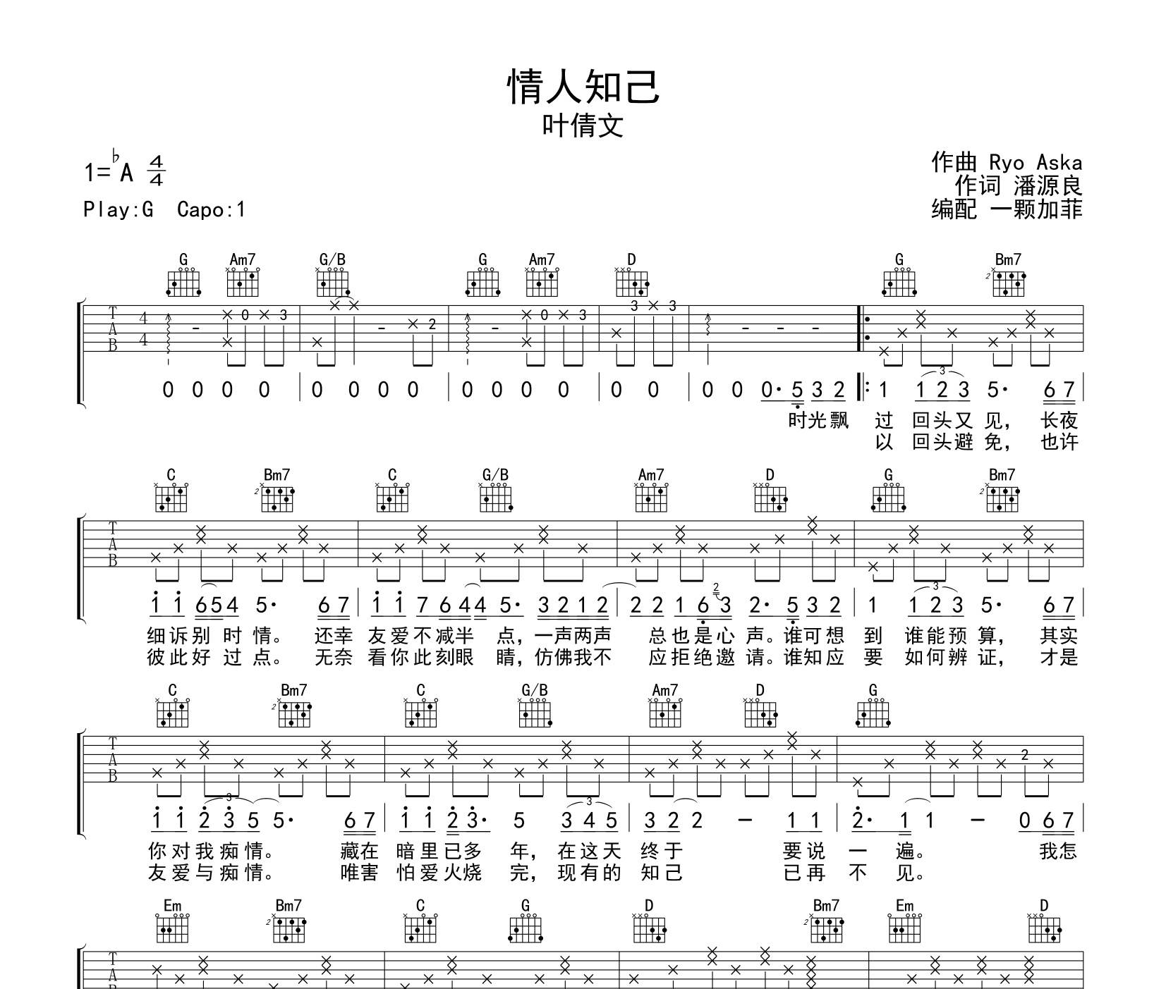 情人知己吉他谱