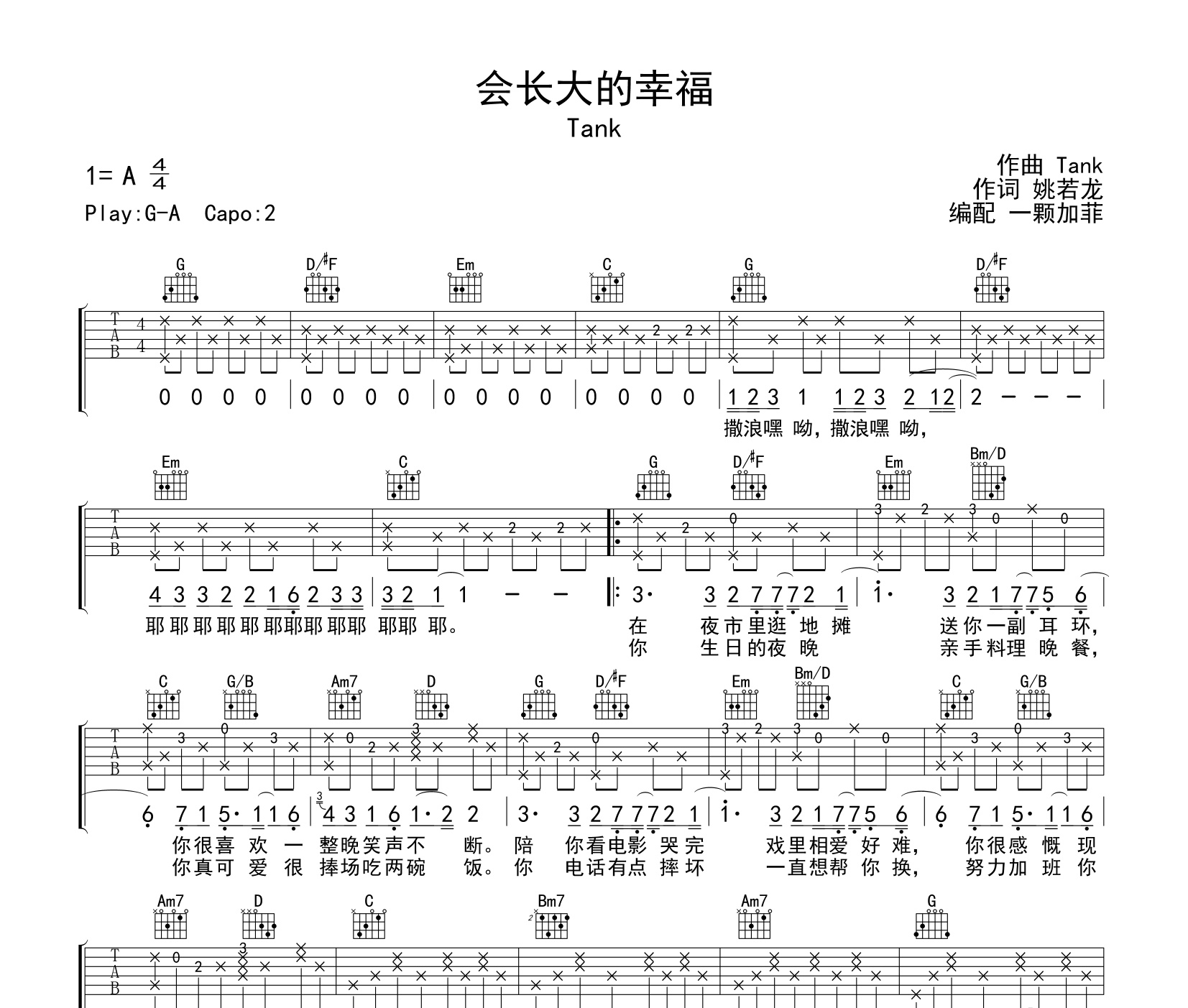 会长大的幸福吉他谱