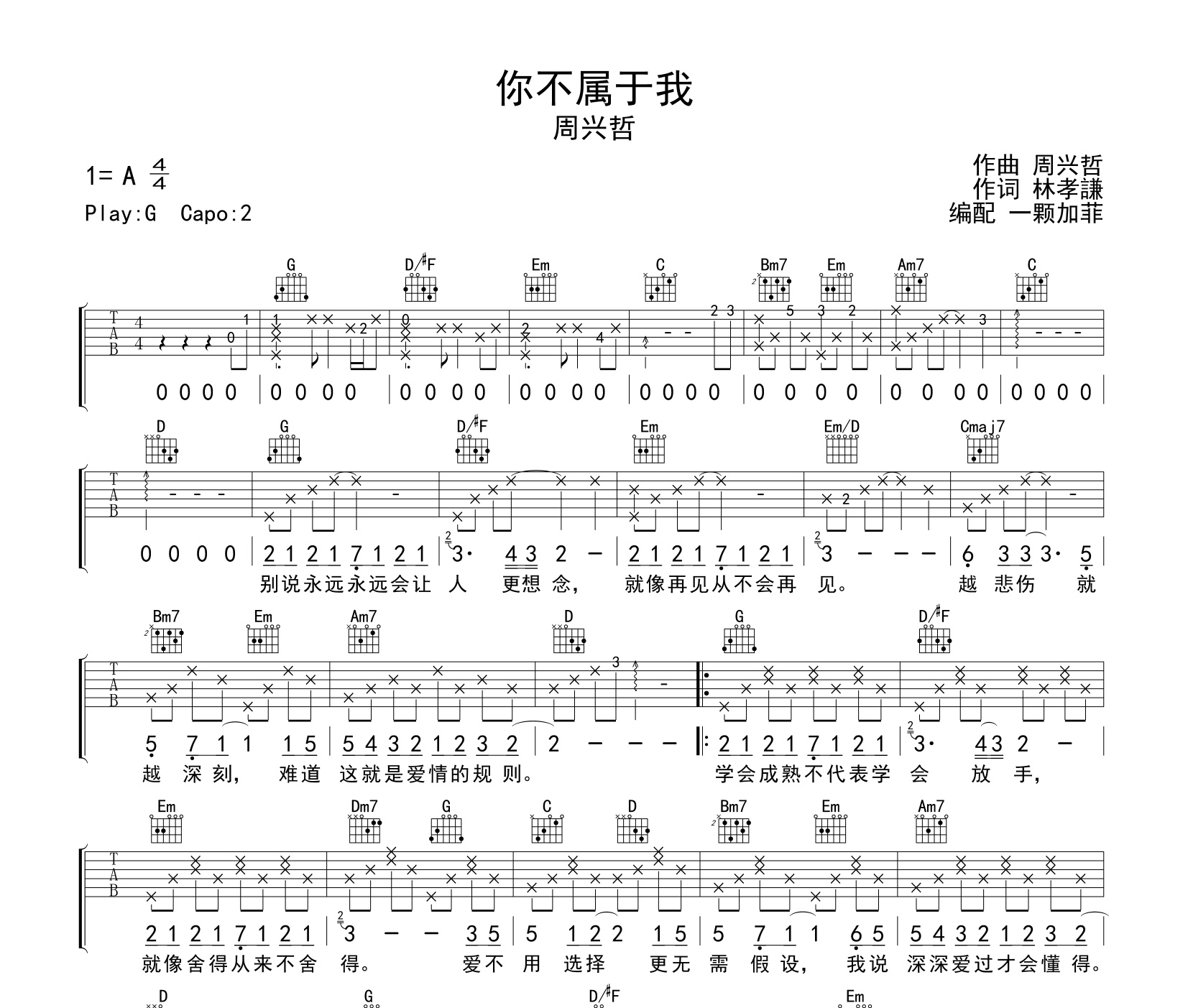 你不属于我吉他谱