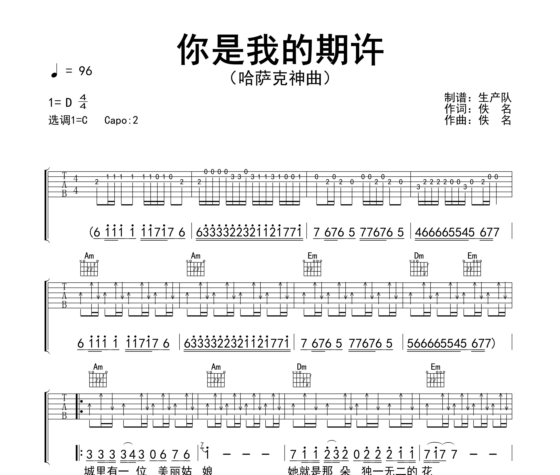 你是我的期许（中文版）吉他谱