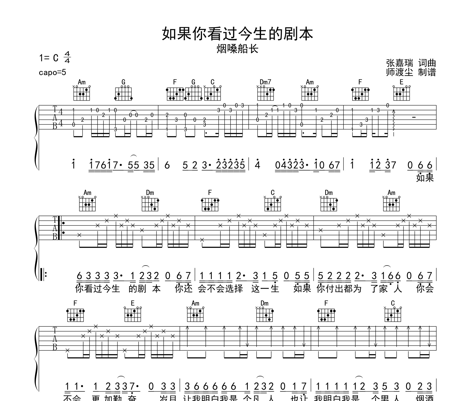 如果你看过今生的剧本吉他谱