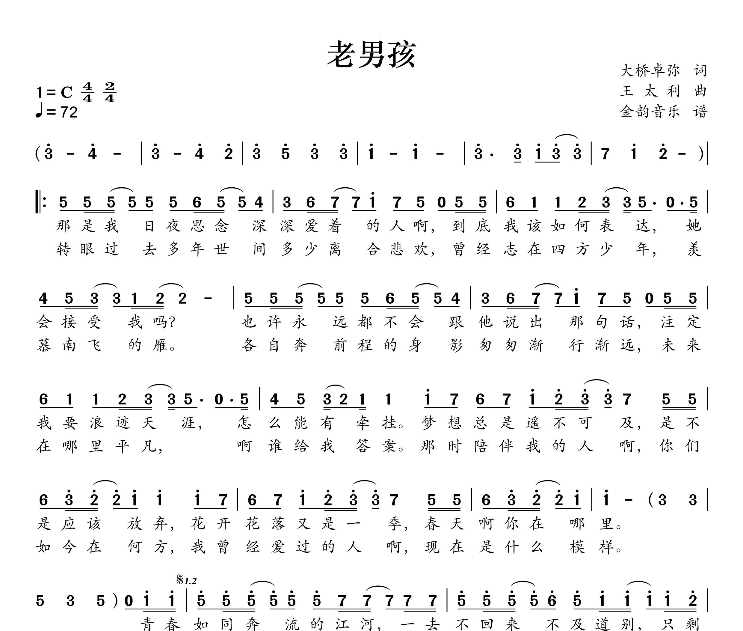 老男孩简谱