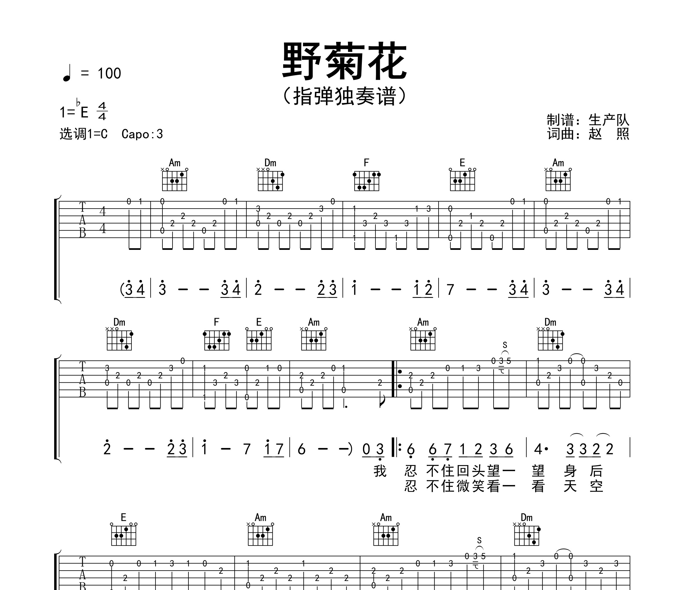 野菊花（指弹独奏谱）吉他谱