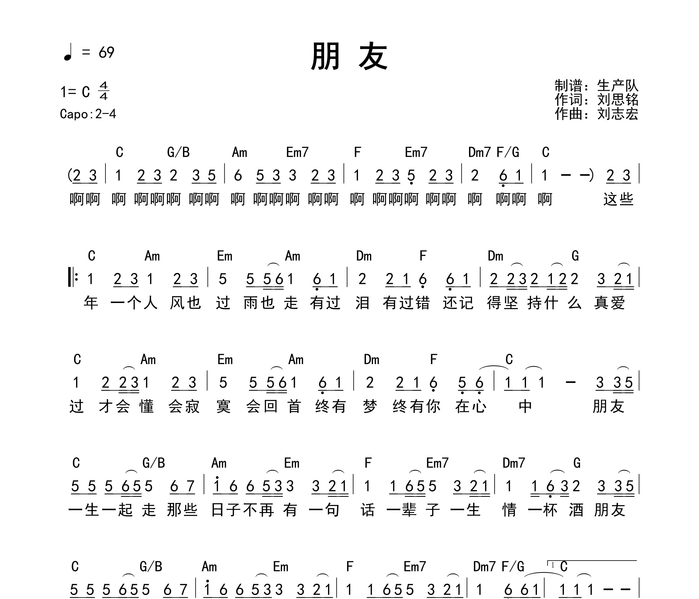 朋友(和弦谱)吉他谱