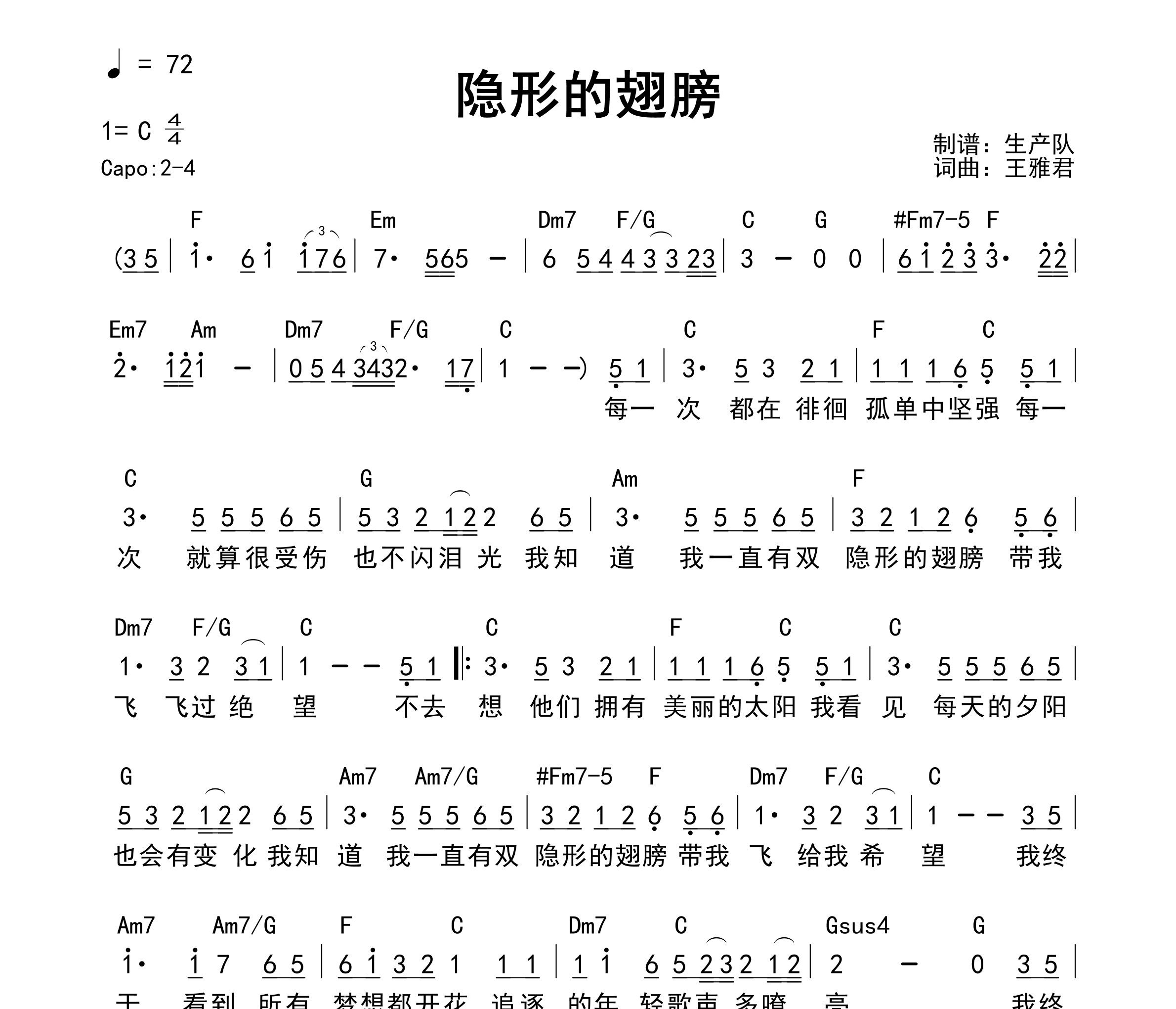 隐形的翅膀(和弦谱)吉他谱