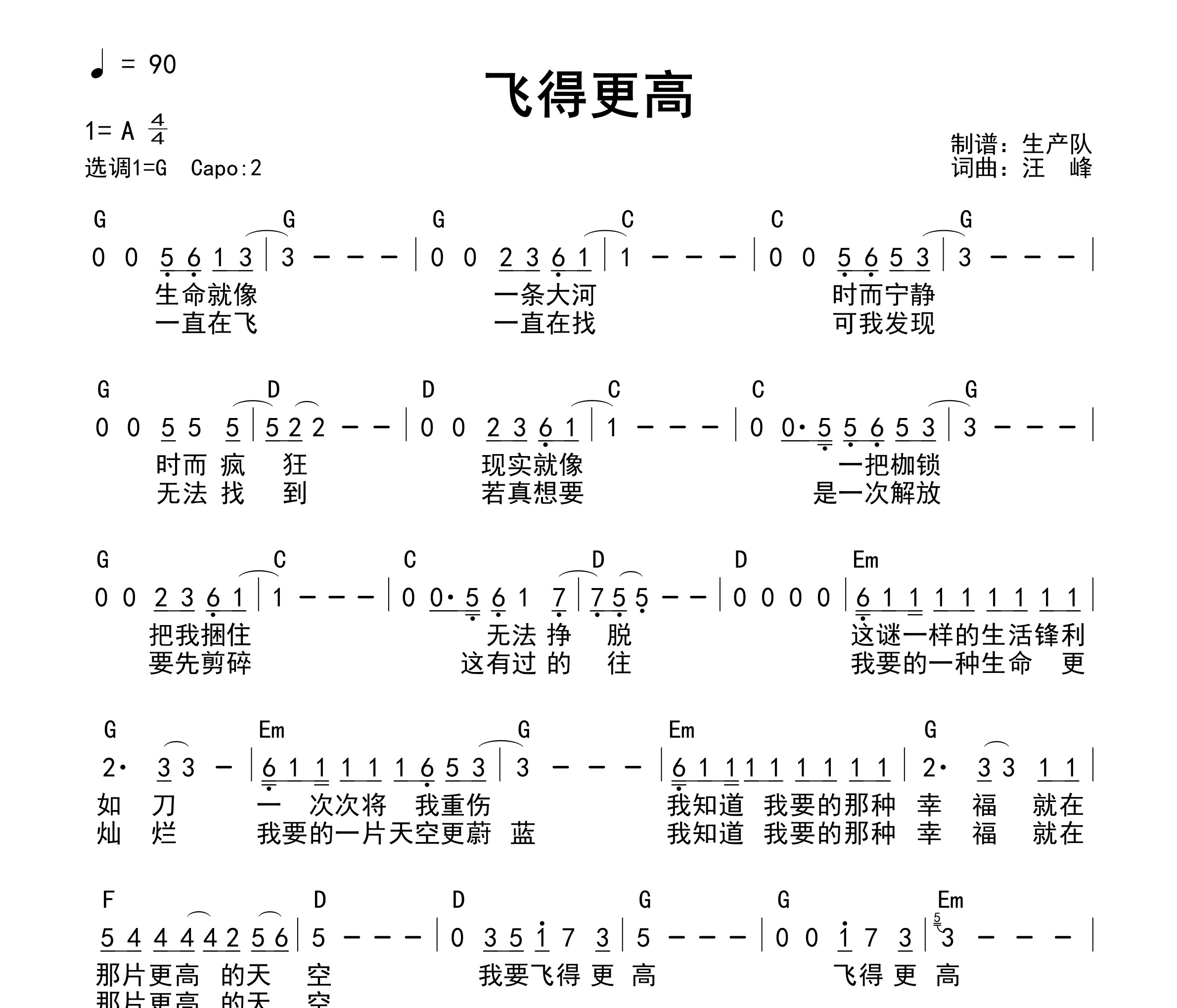 飞得更高(和弦谱)吉他谱