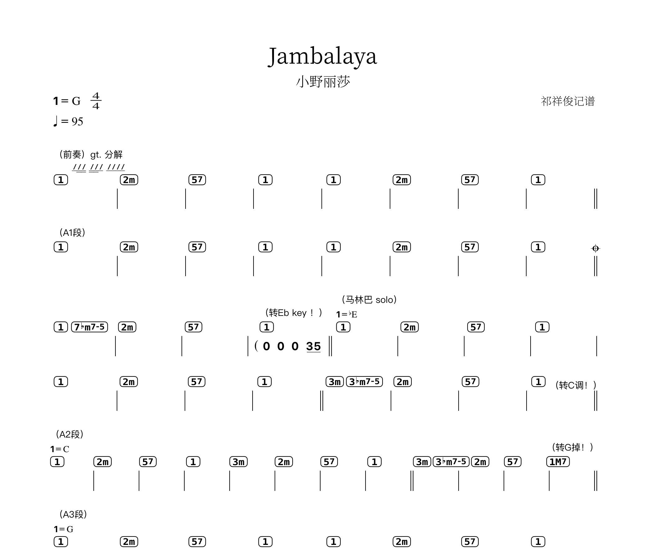 Jambalaya 乐队功能谱简谱