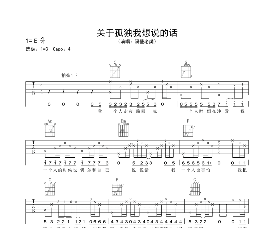 关于孤独我想说的话吉他谱