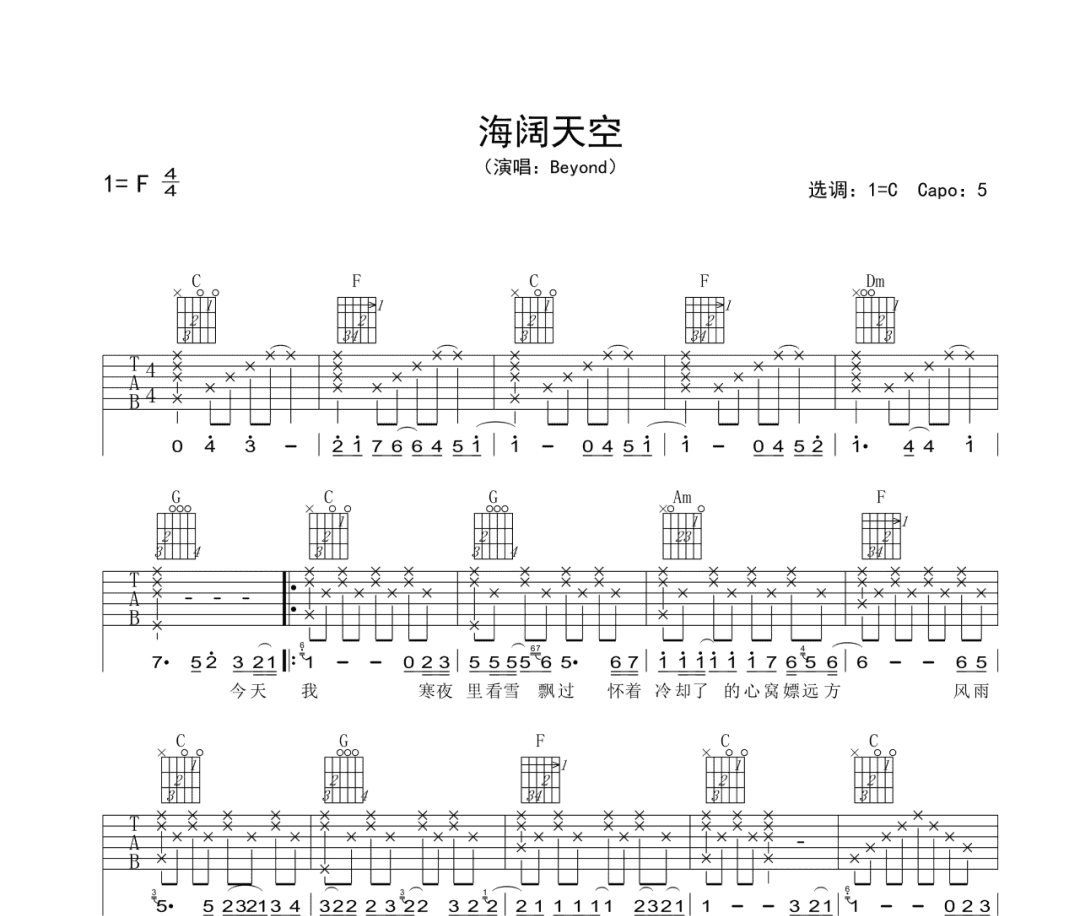 海阔天空吉他谱