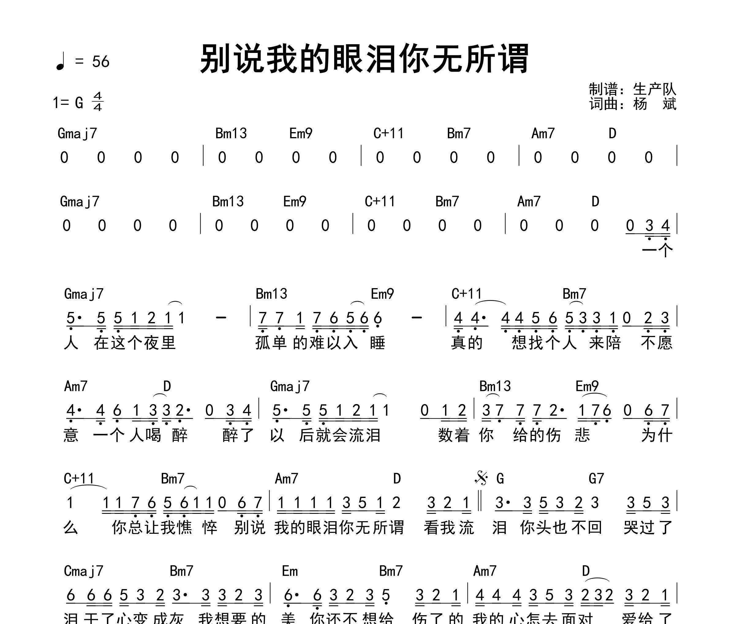 别说我的眼泪你无所谓(和弦谱)吉他谱