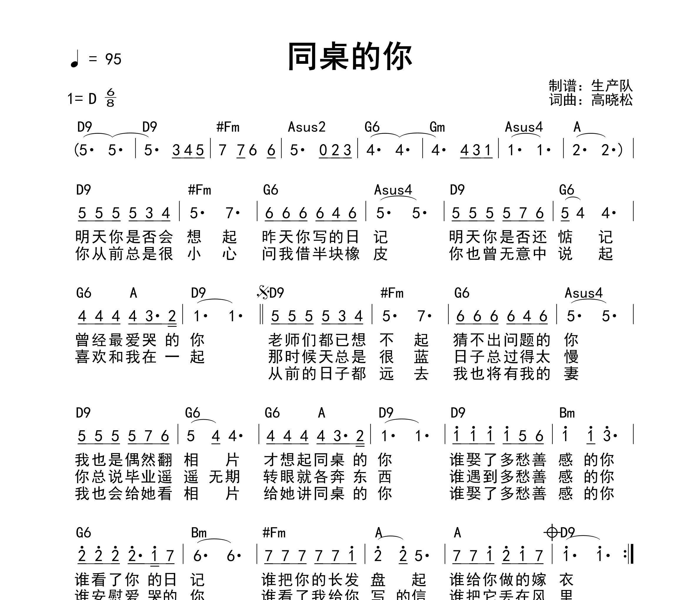 同桌的你(和弦谱)吉他谱