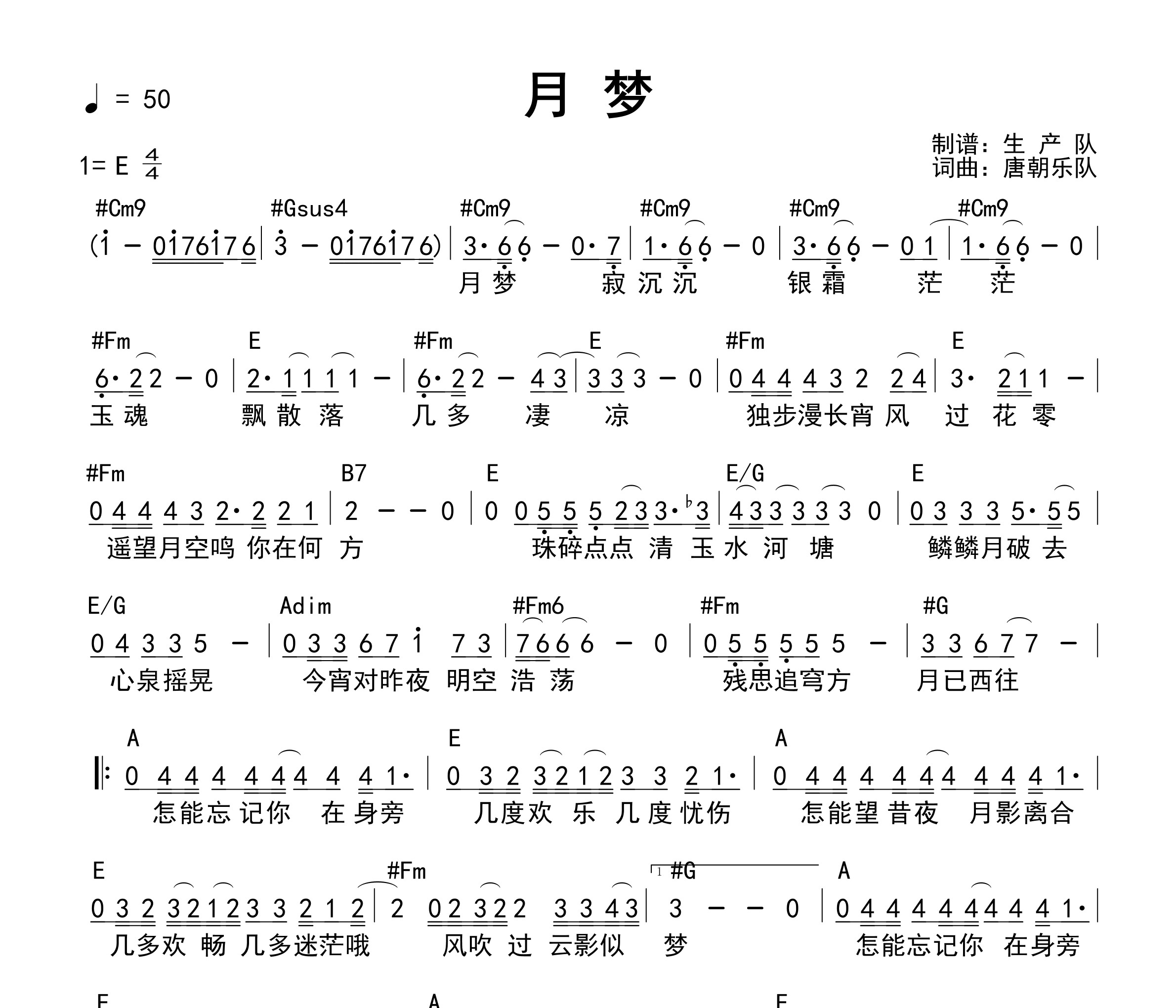 月梦（和弦谱）吉他谱