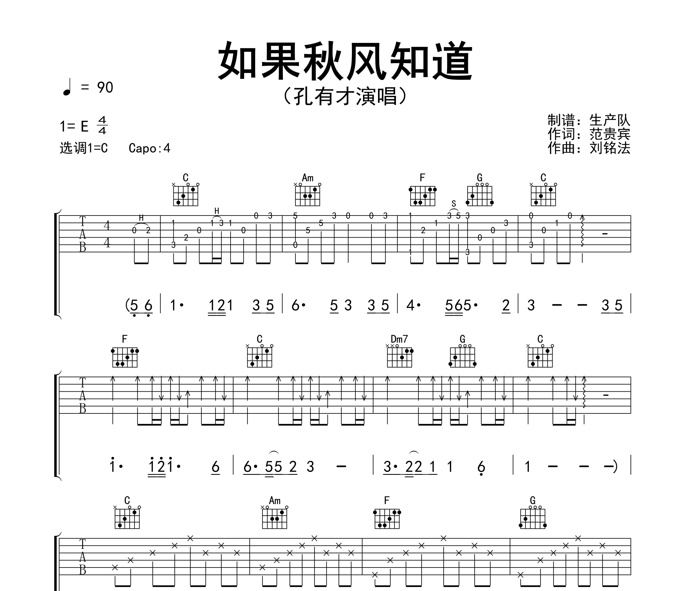如果秋风知道吉他谱