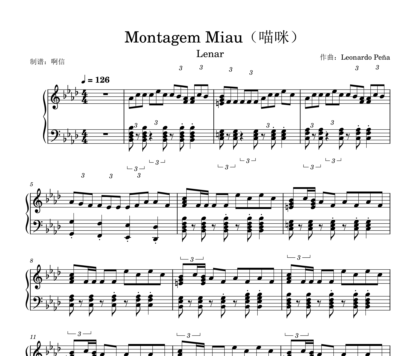 Montagem Miau（喵咪）-Lenar-Ab调钢琴谱