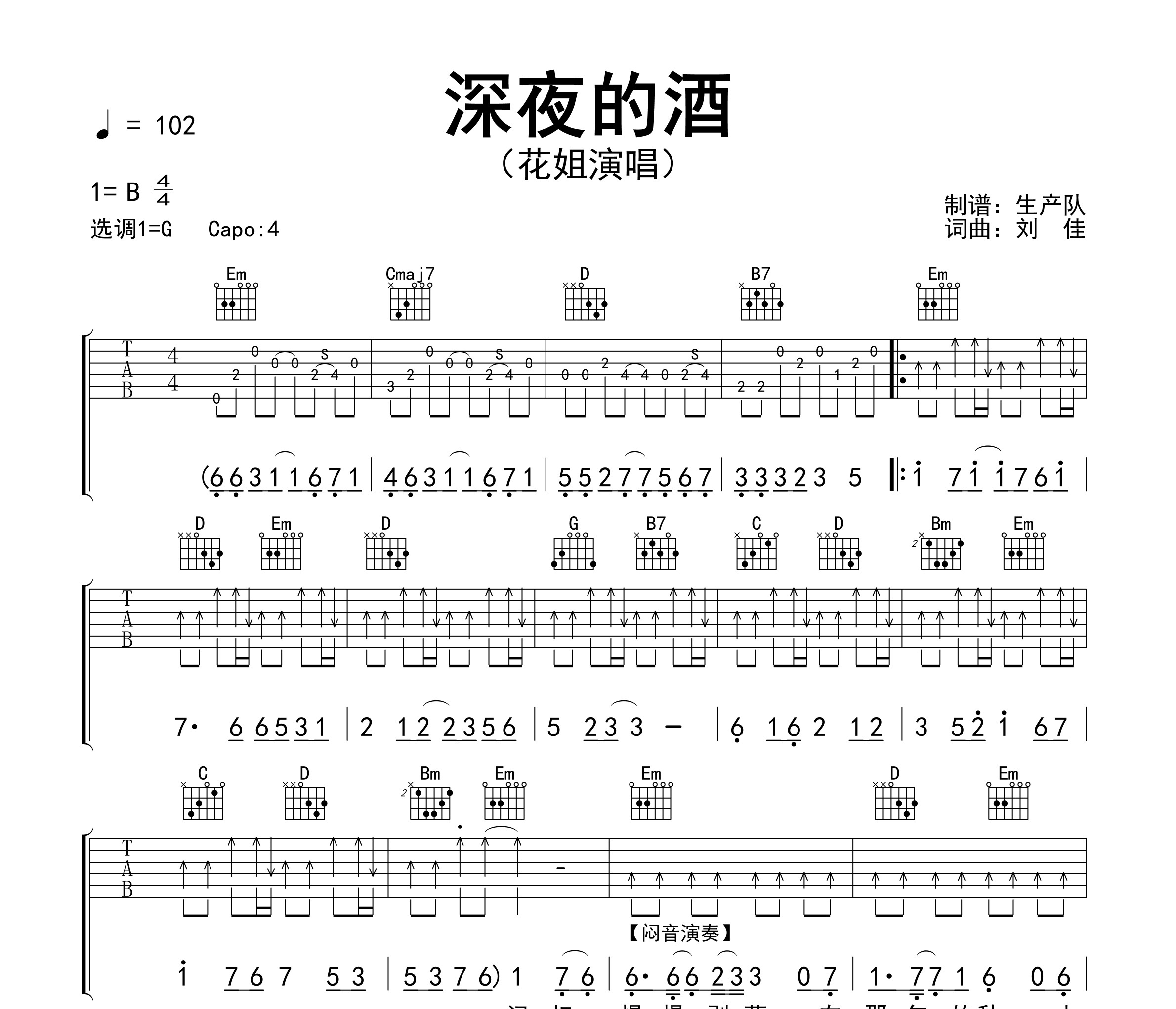 深夜的酒吉他谱