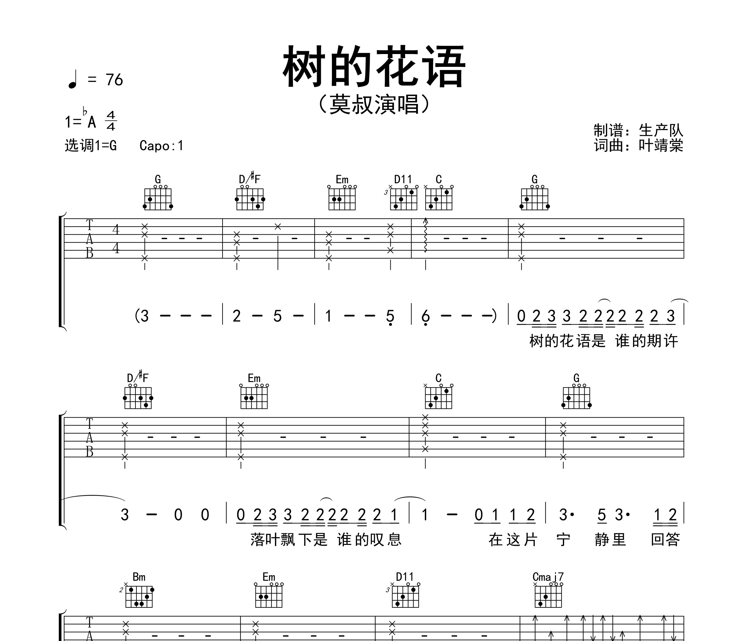 树的花语吉他谱