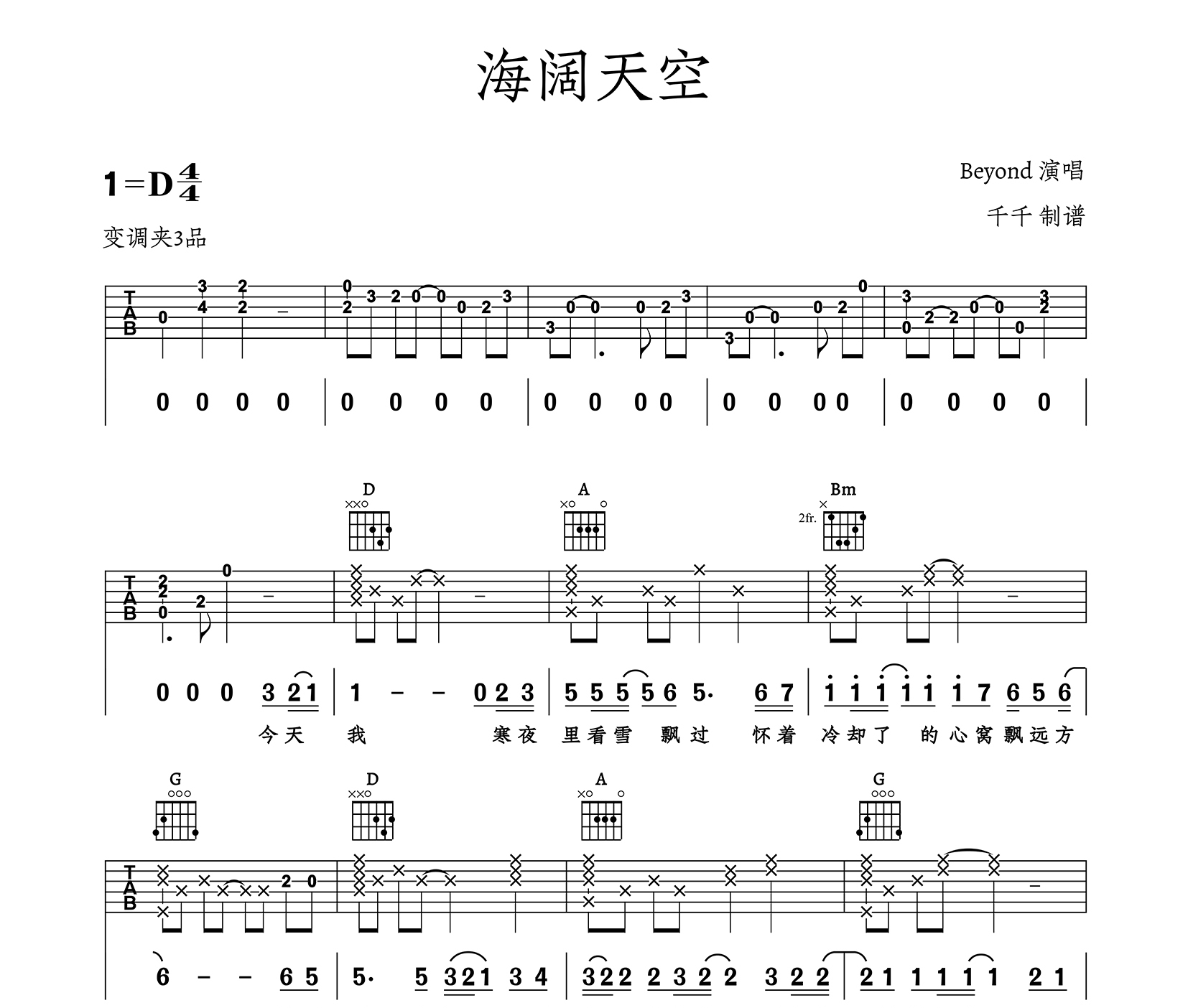 海阔天空吉他谱