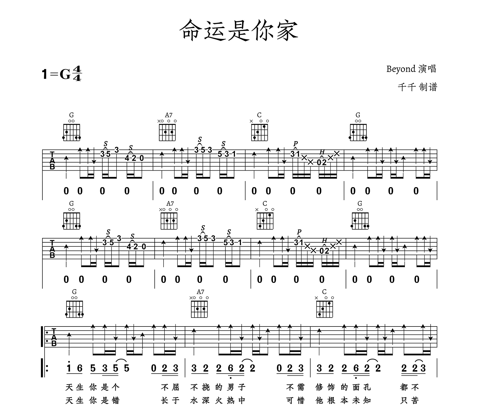 命运是你家吉他谱