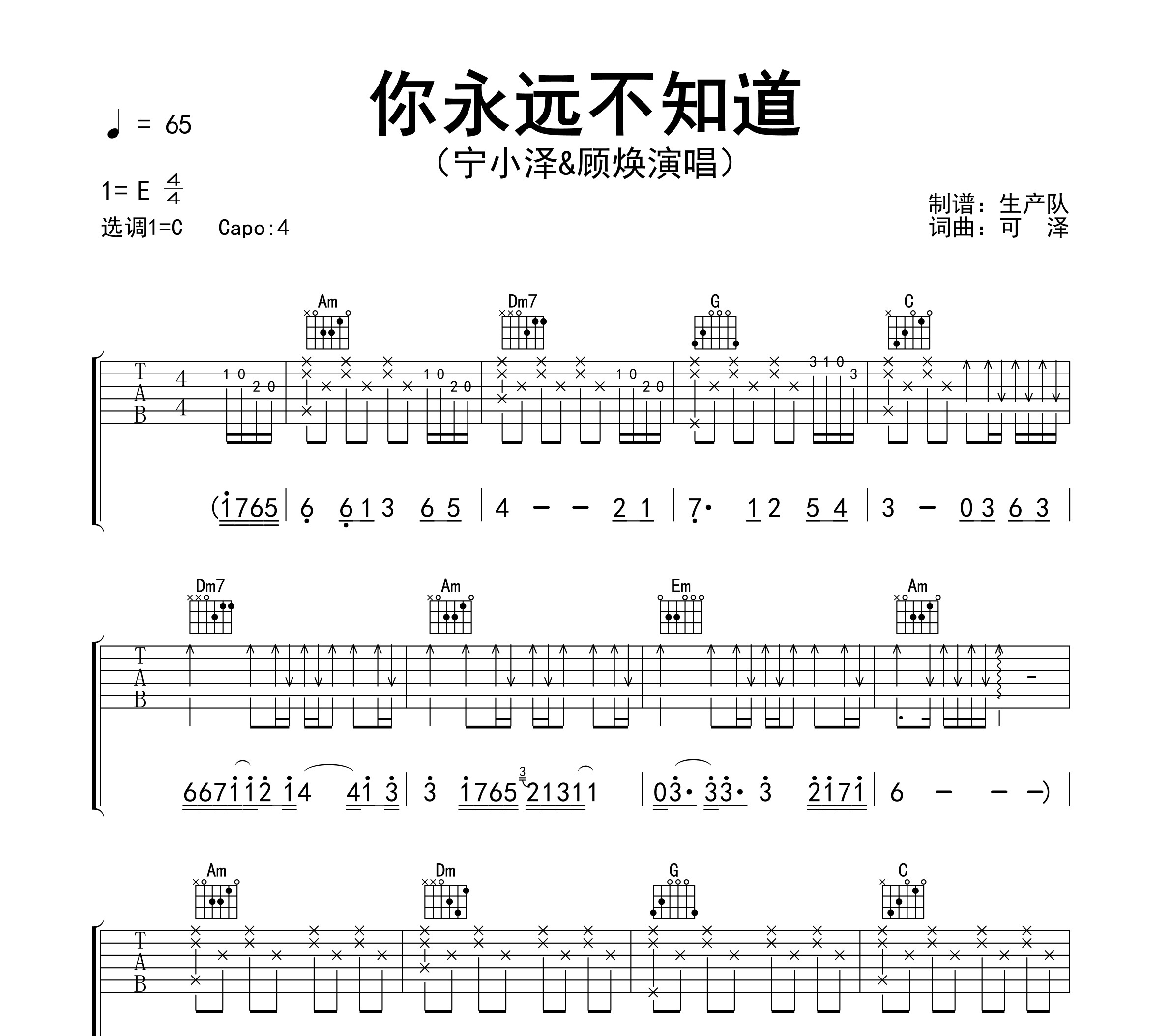 你永远不知道吉他谱
