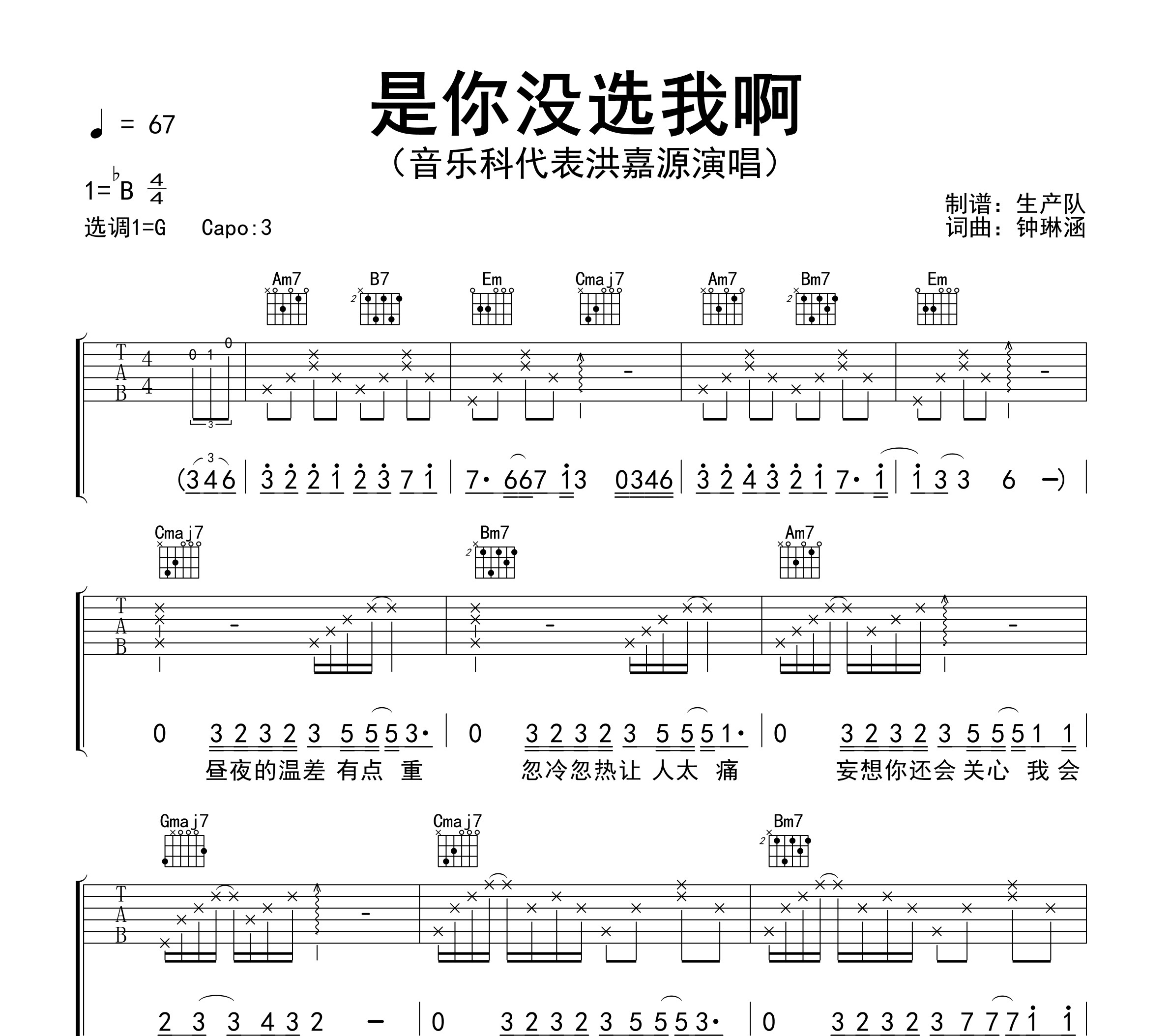 是你没选我啊吉他谱