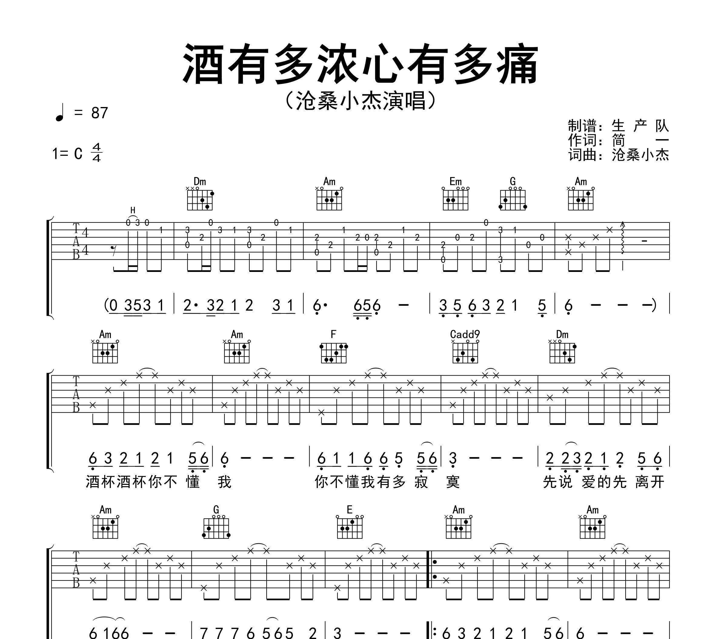 酒有多浓心有多痛吉他谱
