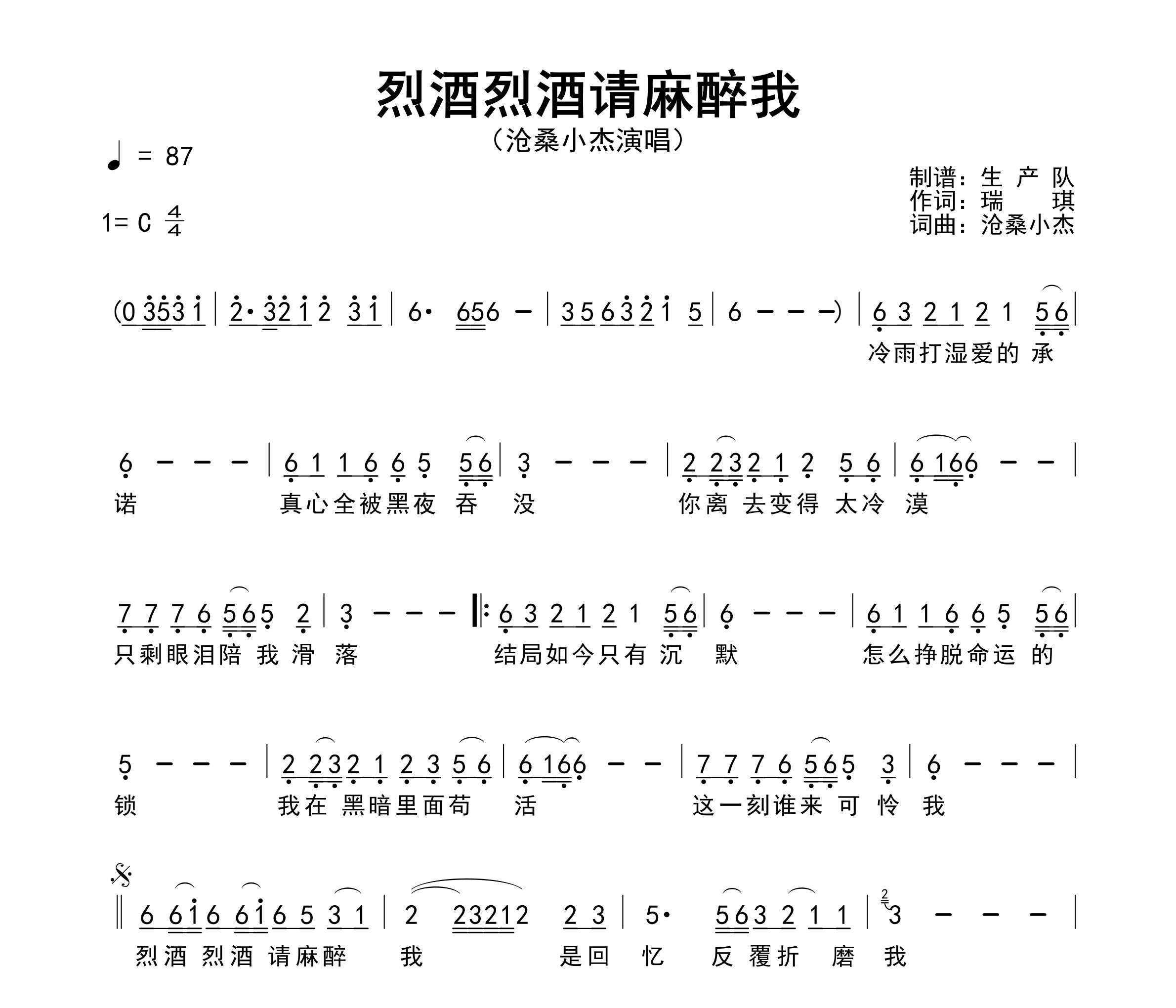 烈酒烈酒请麻醉我简谱