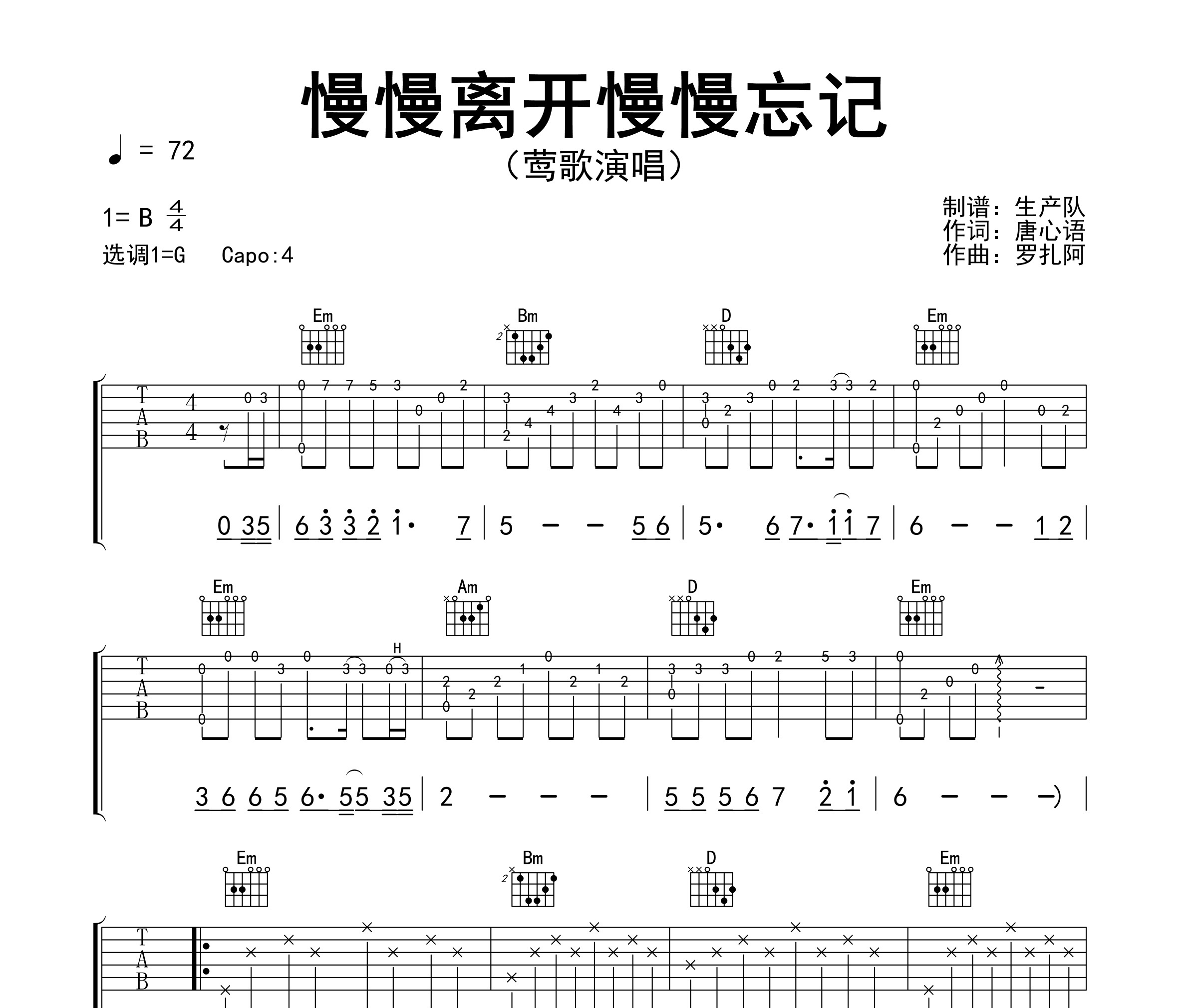 慢慢离开慢慢忘记吉他谱