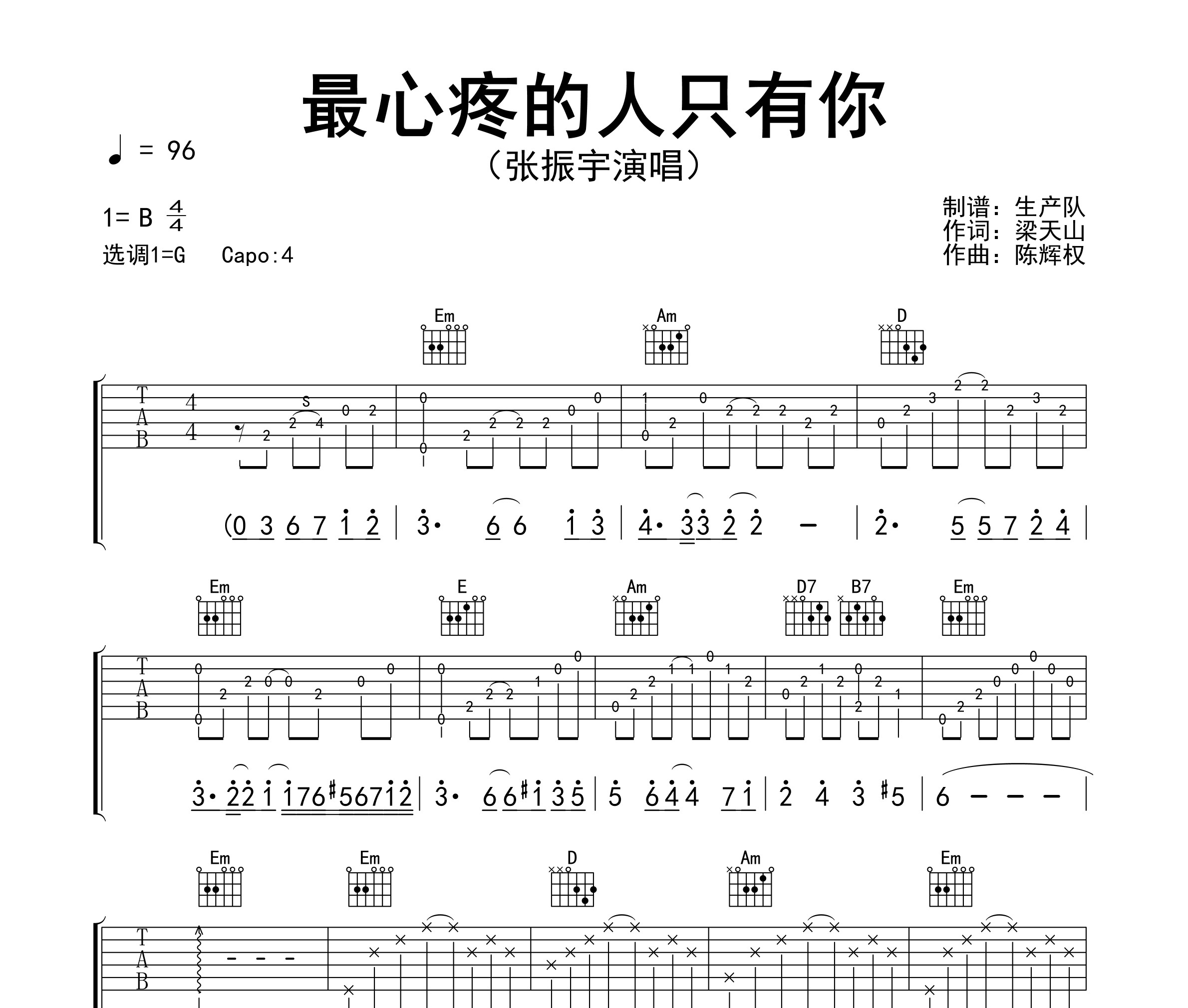 最心疼的人只有你吉他谱