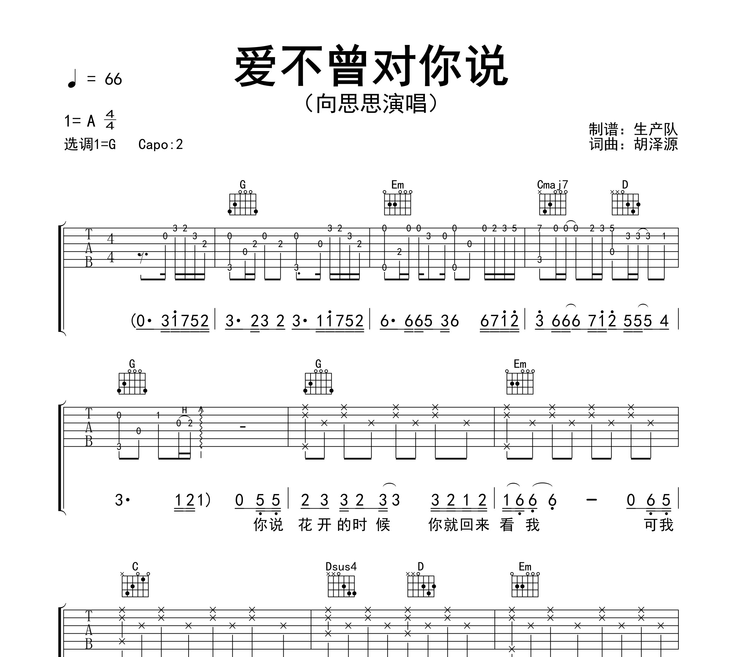 爱不曾对你说吉他谱