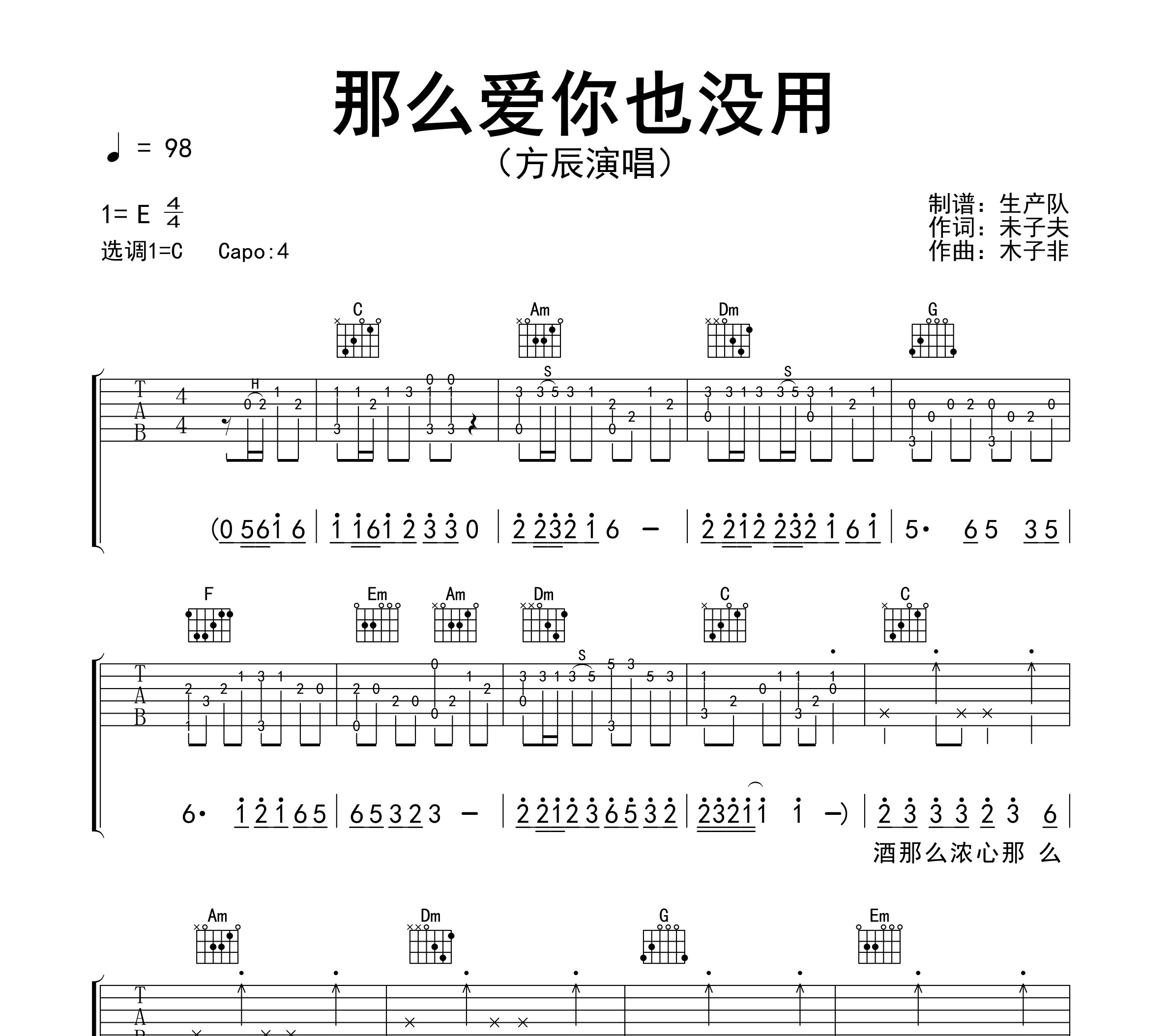 那么爱你也没用吉他谱