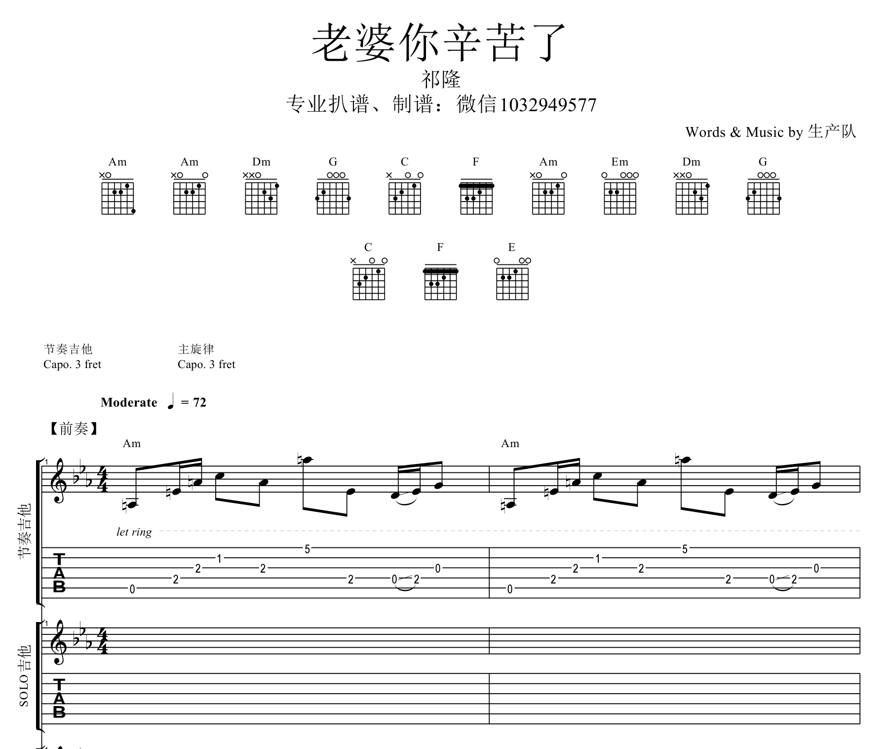 老婆你辛苦了吉他谱