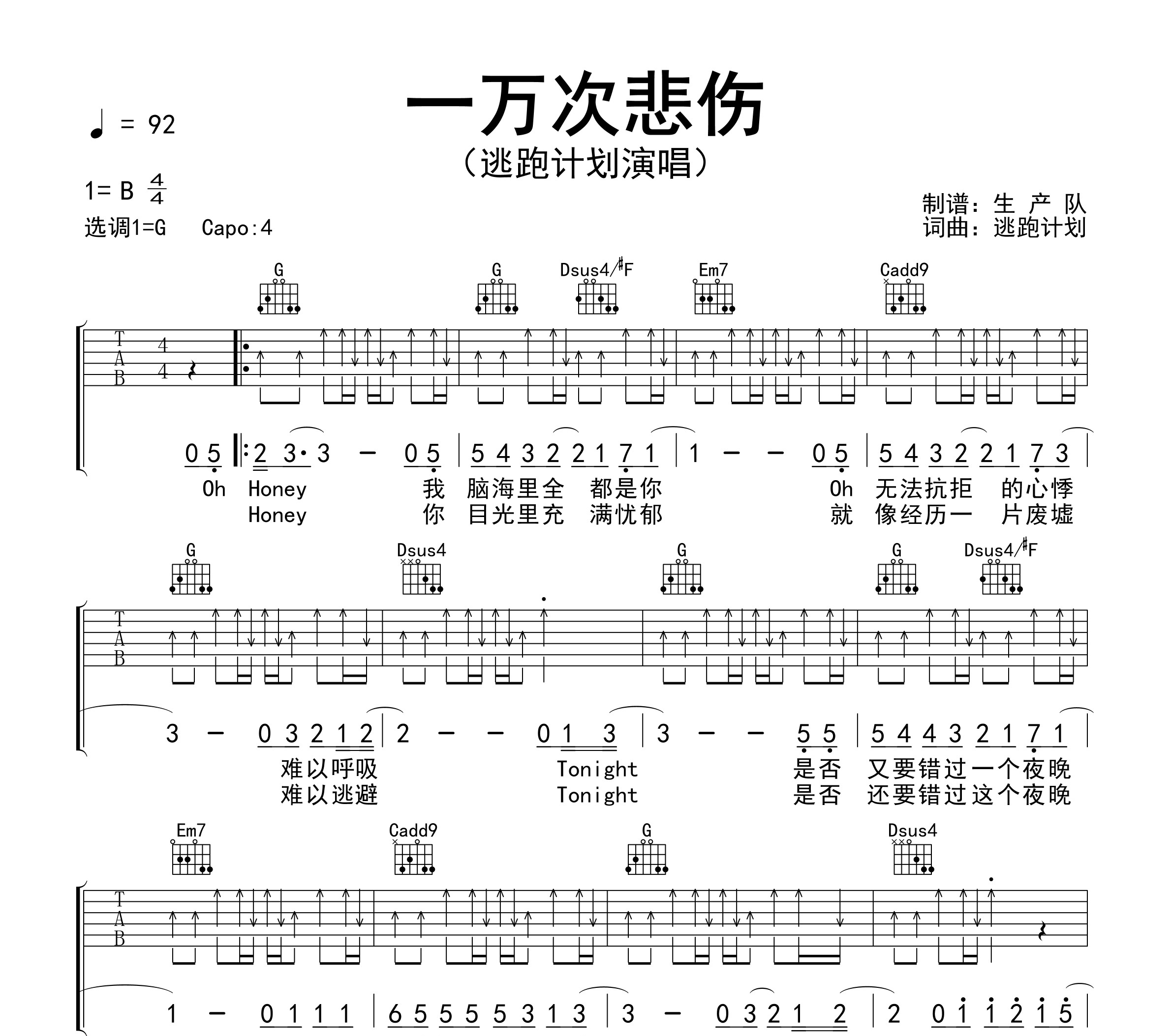 一万次悲伤吉他谱