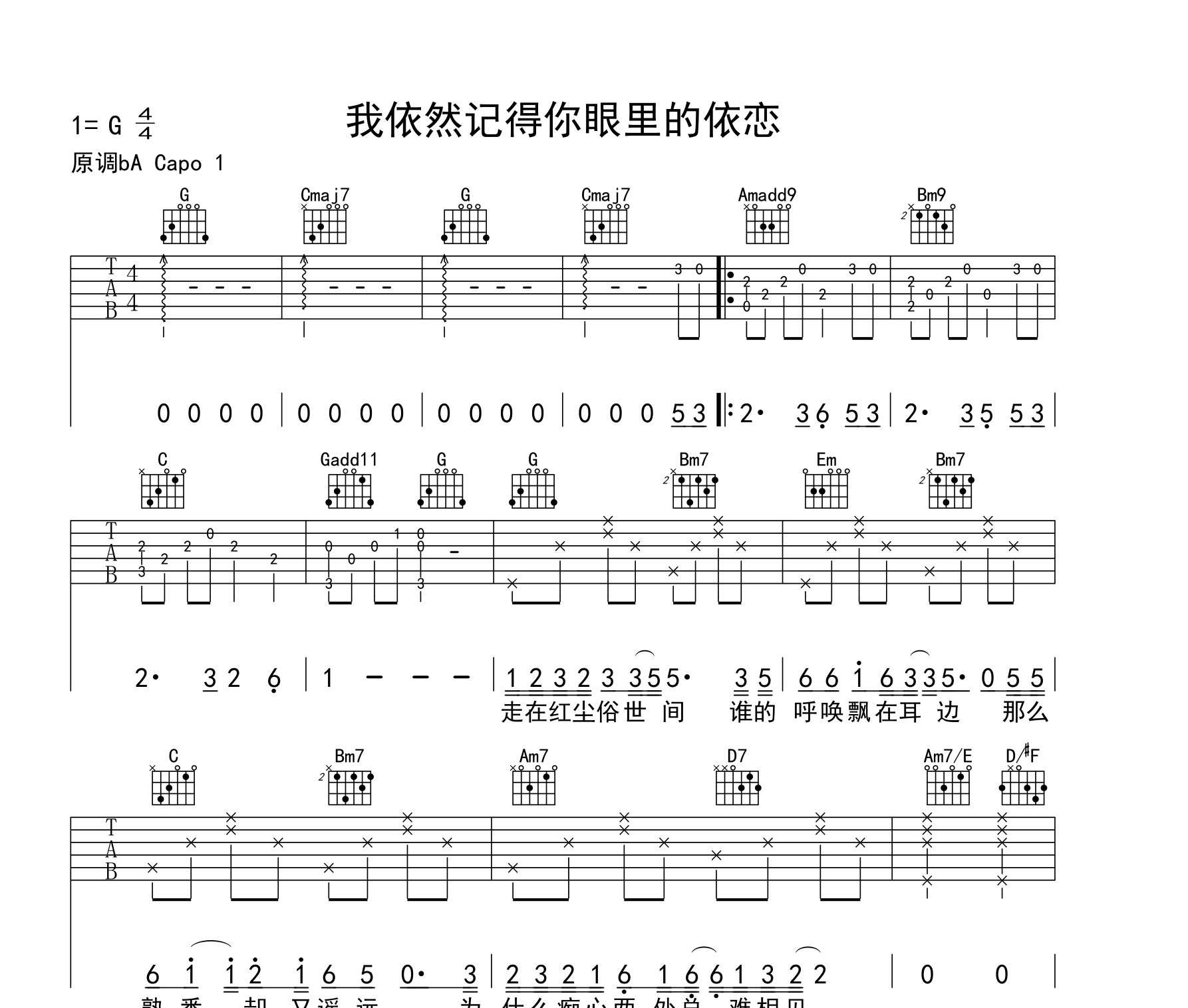 我记得你眼里的依恋吉他谱