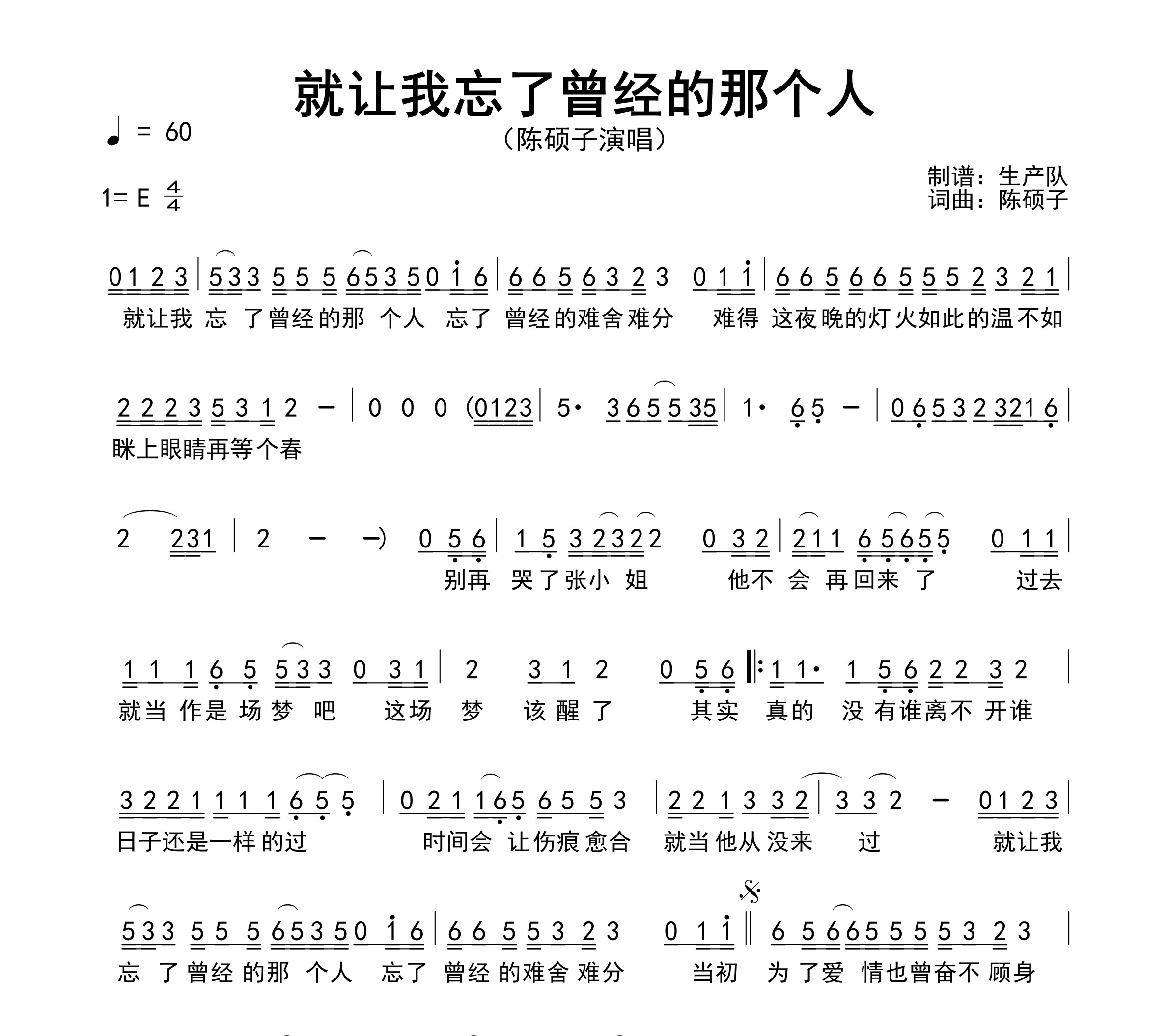 就让我忘了曾经的那个人简谱