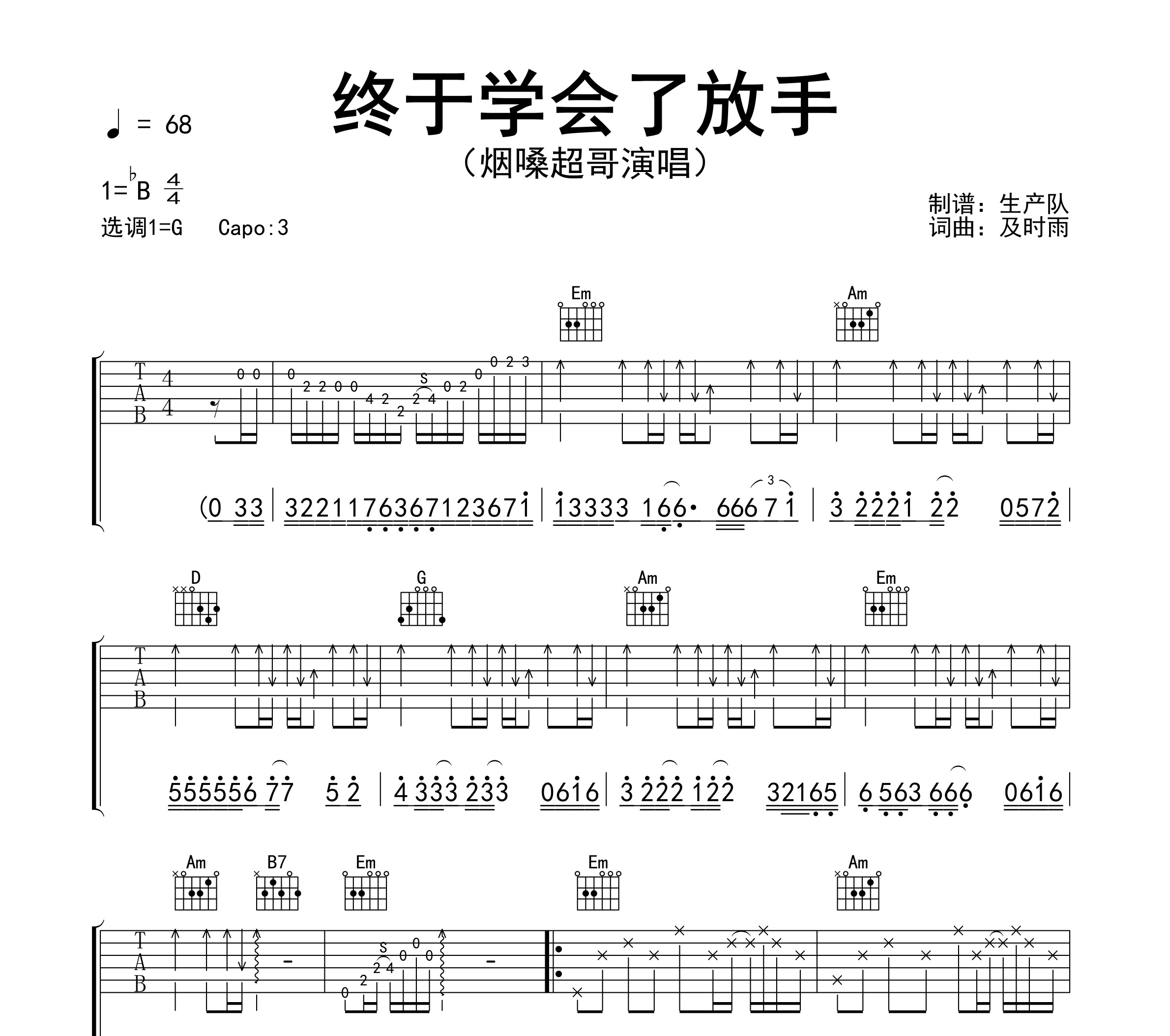 终于学会了放手吉他谱