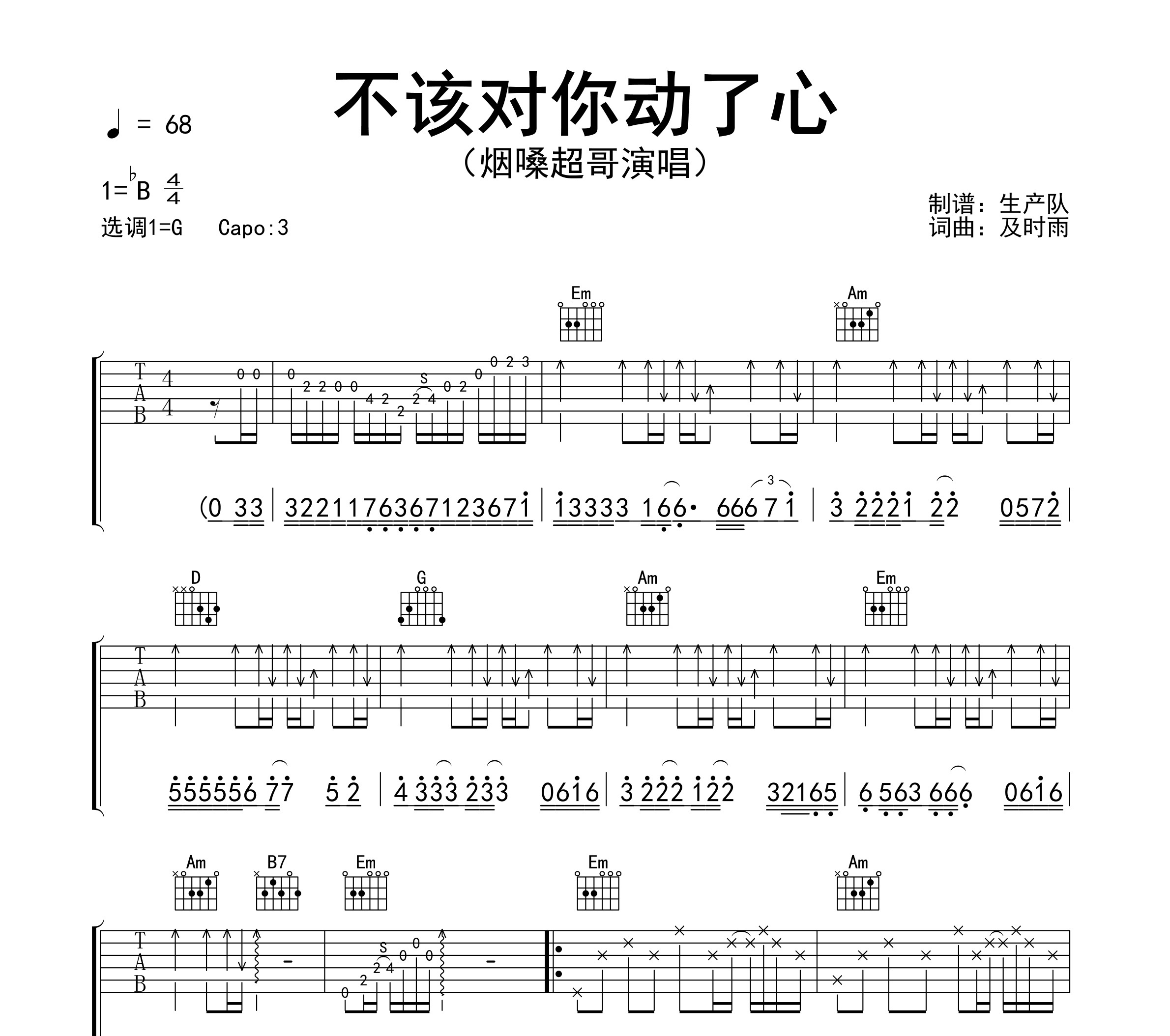 不该对你动了心吉他谱