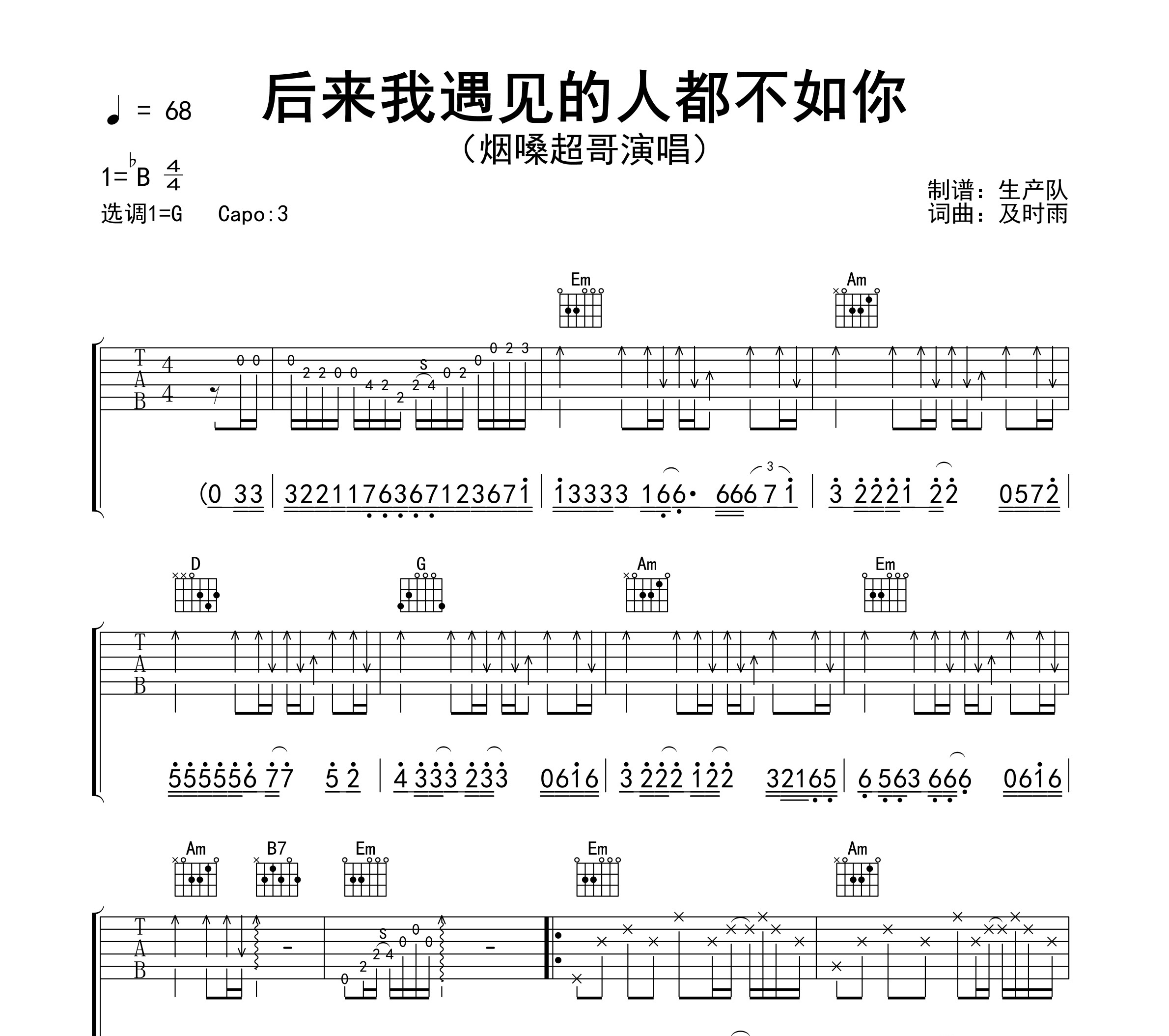 后来我遇见的人都不如你吉他谱
