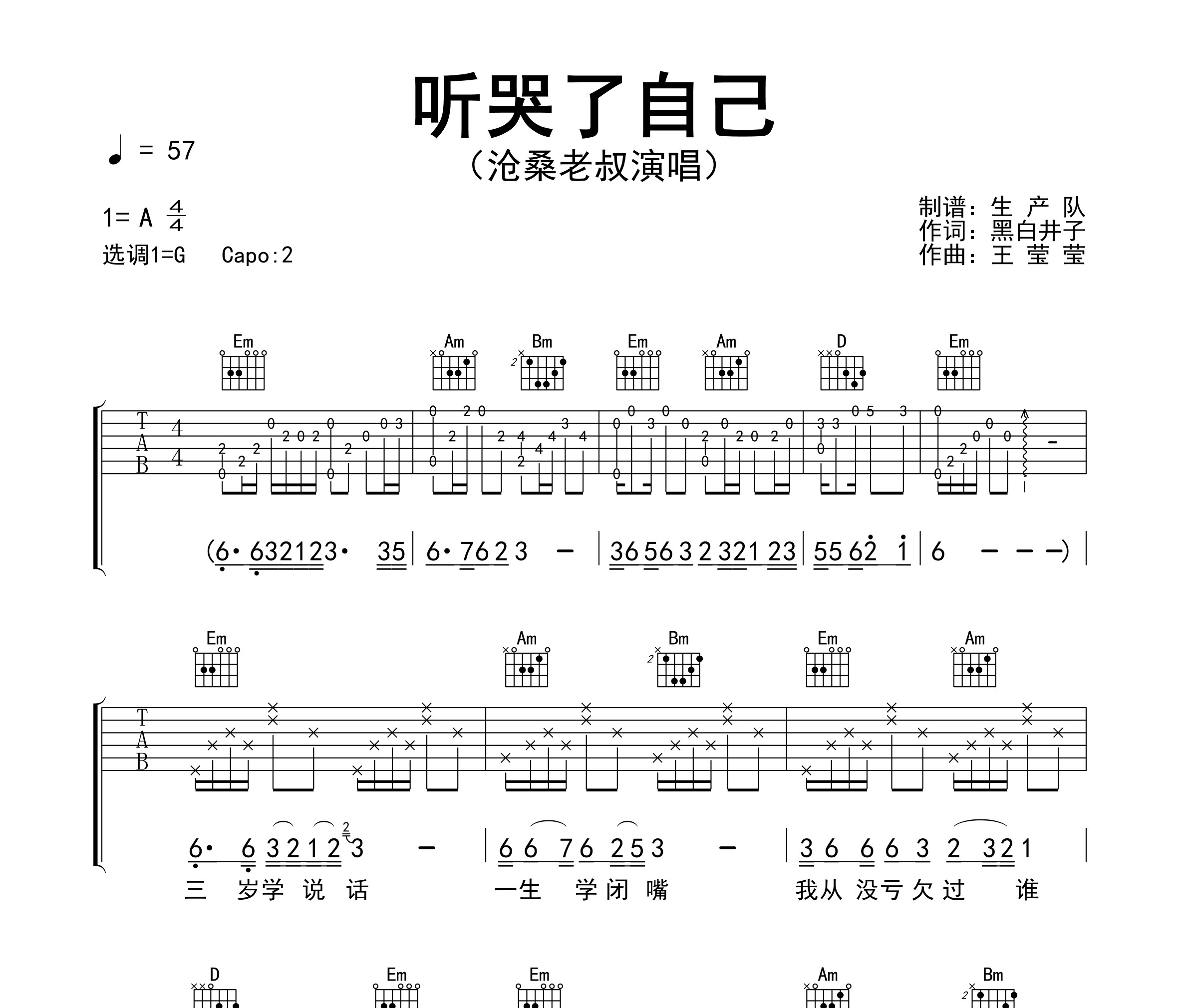听哭了自己吉他谱